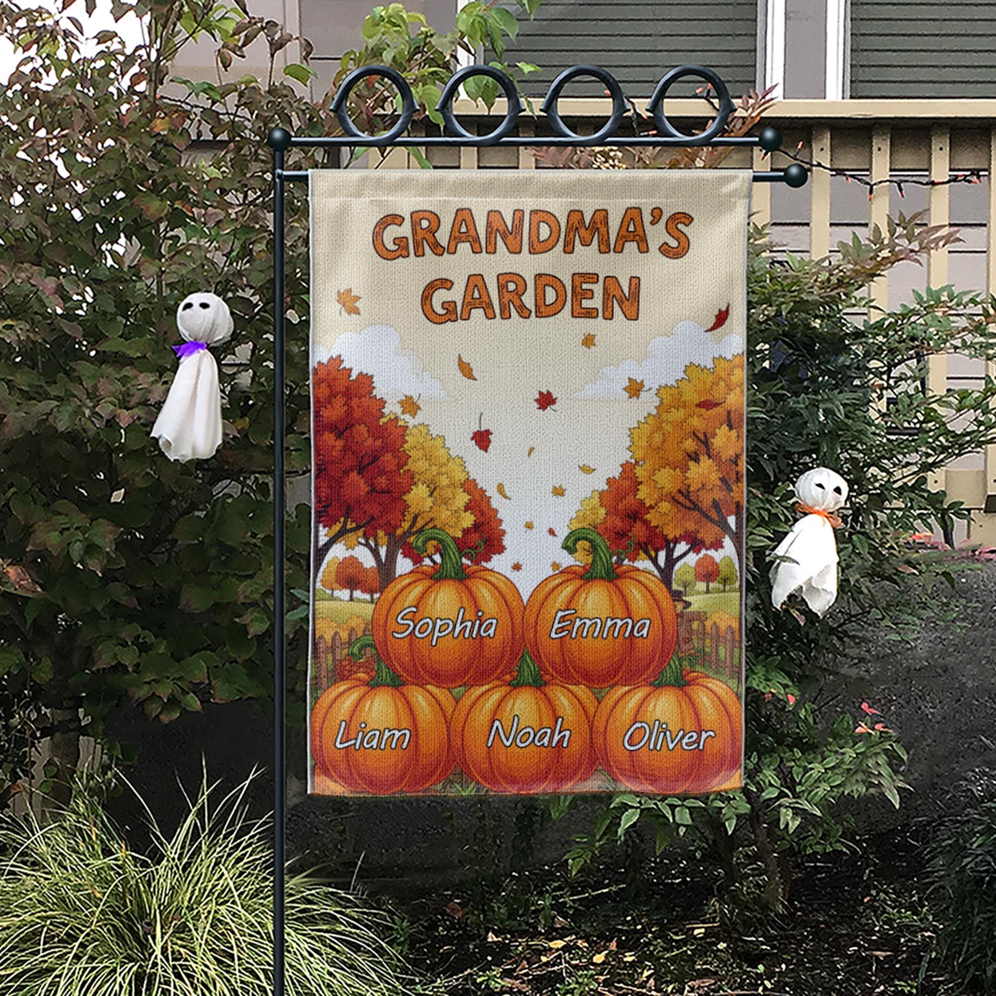 Personalized Grandma's Pumpkin Garden Flag, Custom Grandkids Names Fall Flag, Outdoor Thanksgiving Decor, Gift For Grandma Mimi Nana