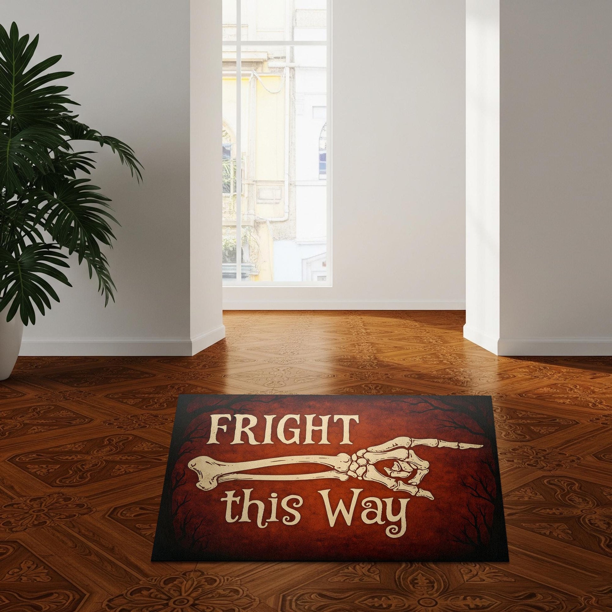 Fright This Way Doormat, Funny Halloween Welcome Mat, Skeleton Decor, Spooky Outdoor Rug, Gothic Porch Decor, Fall Entry Mat Gift