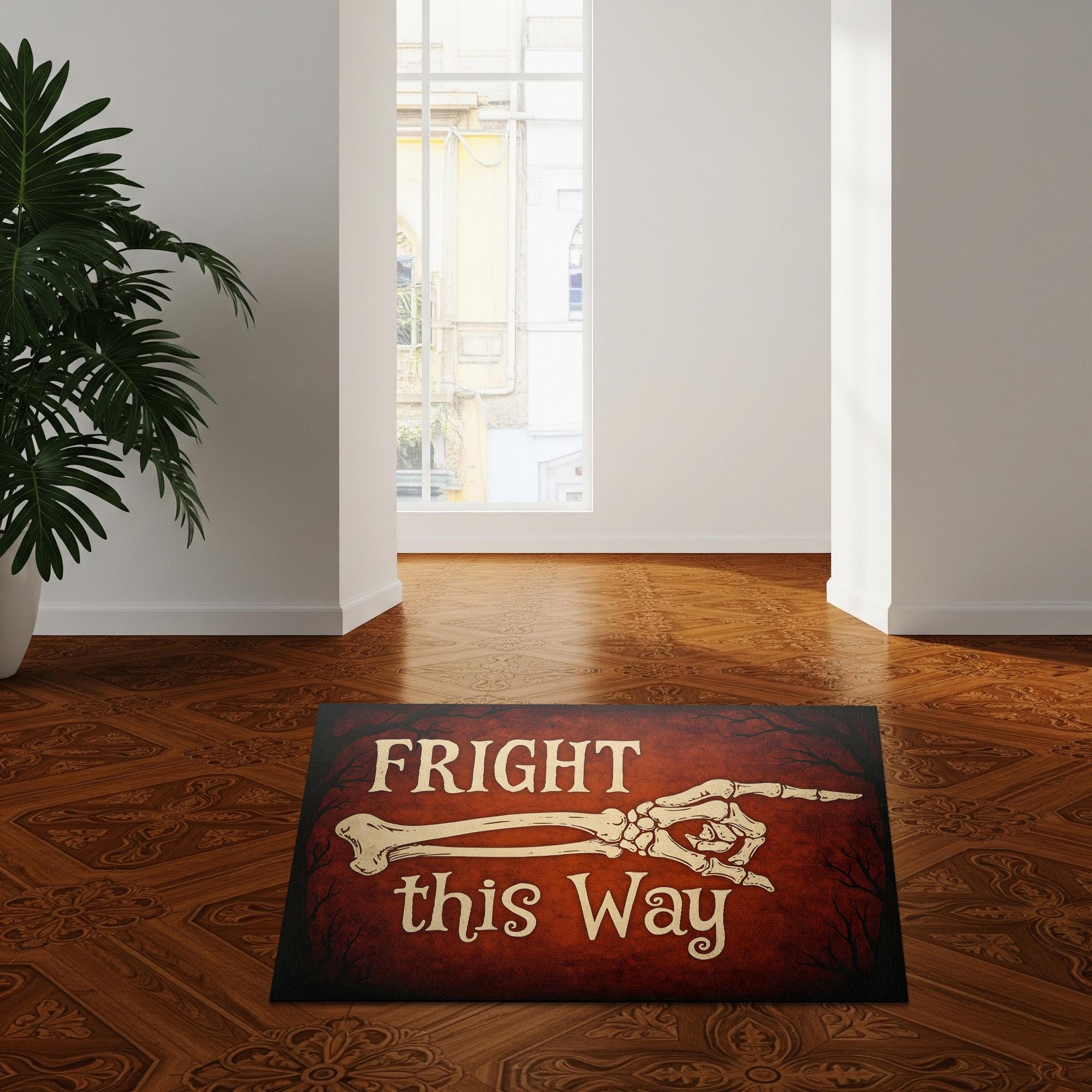 Fright This Way Doormat, Funny Halloween Welcome Mat, Skeleton Decor, Spooky Outdoor Rug, Gothic Porch Decor, Fall Entry Mat Gift
