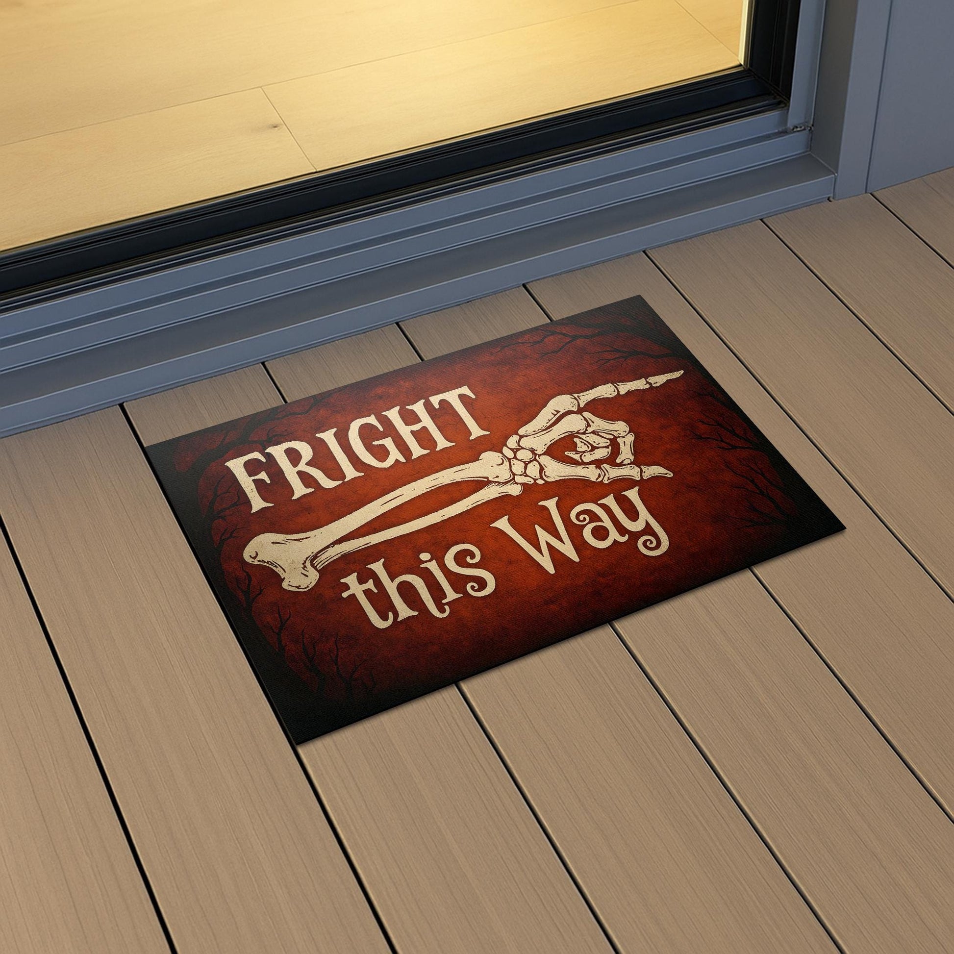 Fright This Way Doormat, Funny Halloween Welcome Mat, Skeleton Decor, Spooky Outdoor Rug, Gothic Porch Decor, Fall Entry Mat Gift