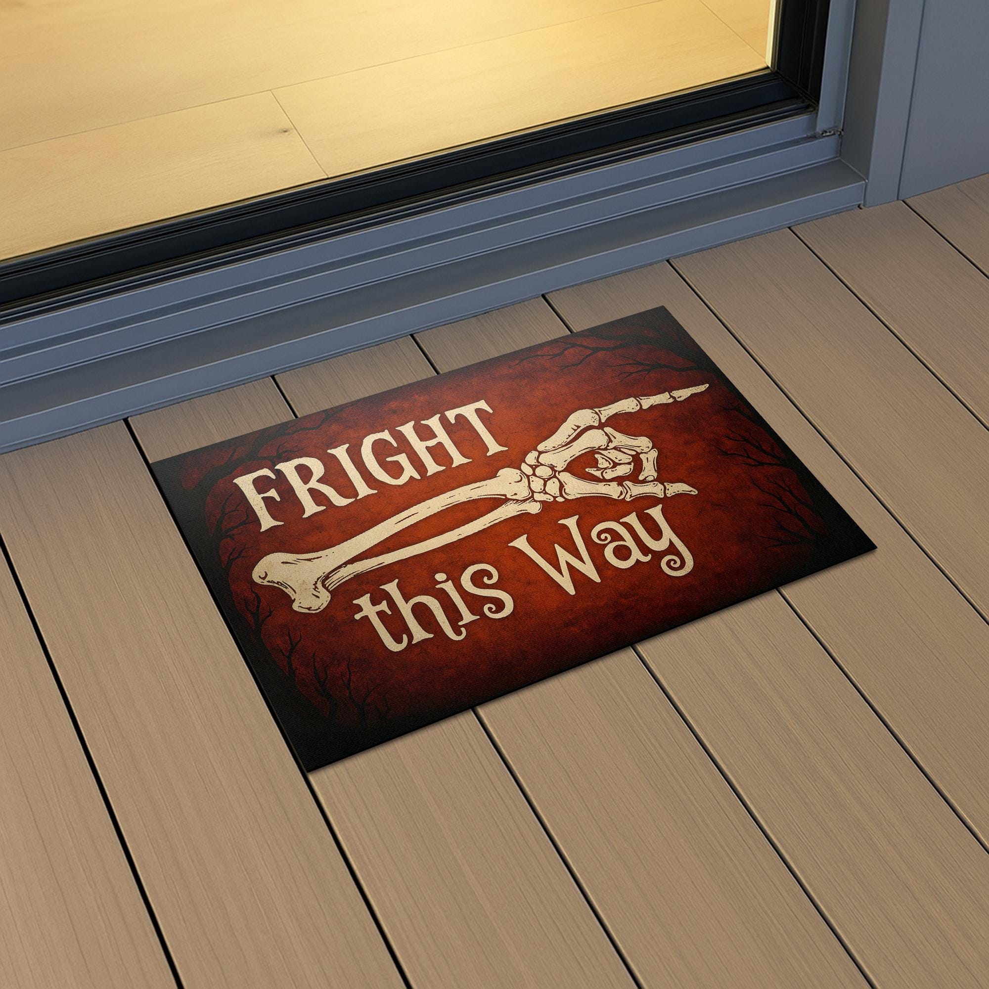 Fright This Way Doormat, Funny Halloween Welcome Mat, Skeleton Decor, Spooky Outdoor Rug, Gothic Porch Decor, Fall Entry Mat Gift
