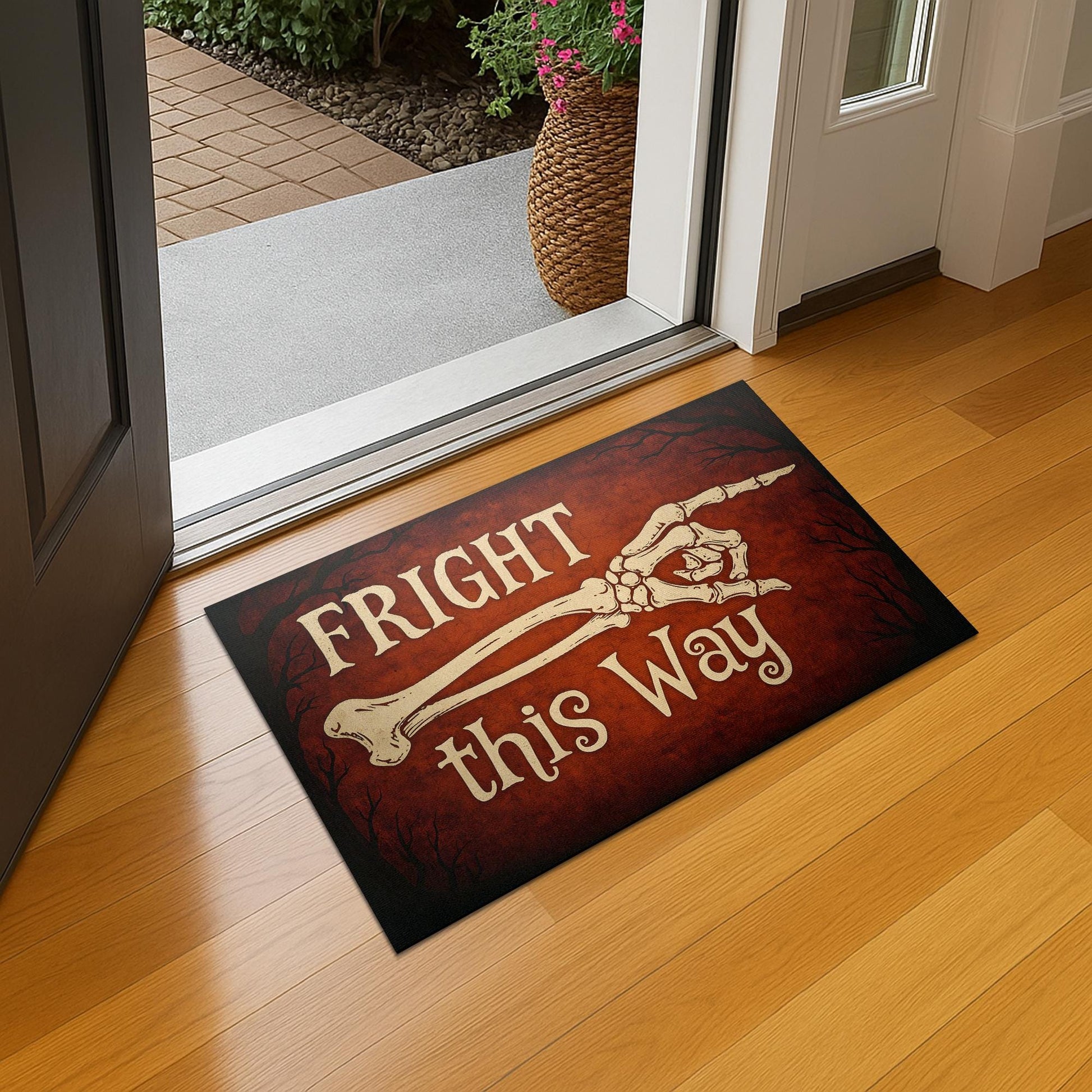 Fright This Way Doormat, Funny Halloween Welcome Mat, Skeleton Decor, Spooky Outdoor Rug, Gothic Porch Decor, Fall Entry Mat Gift