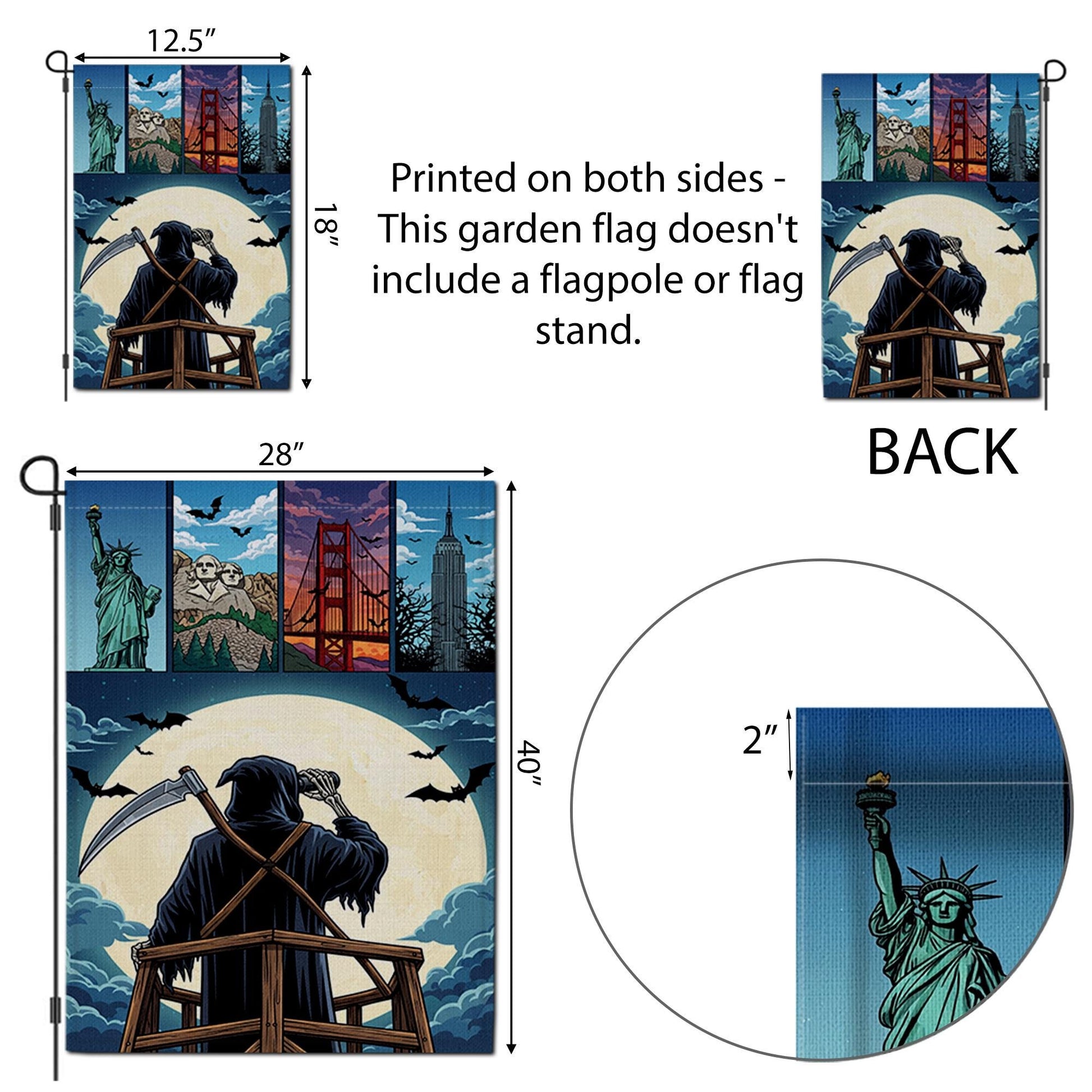 Grim Reaper Garden Flag | Halloween Landmark Yard Decor | Spooky Outdoor Seasonal Banner | USA Landmark Reaper House Flag