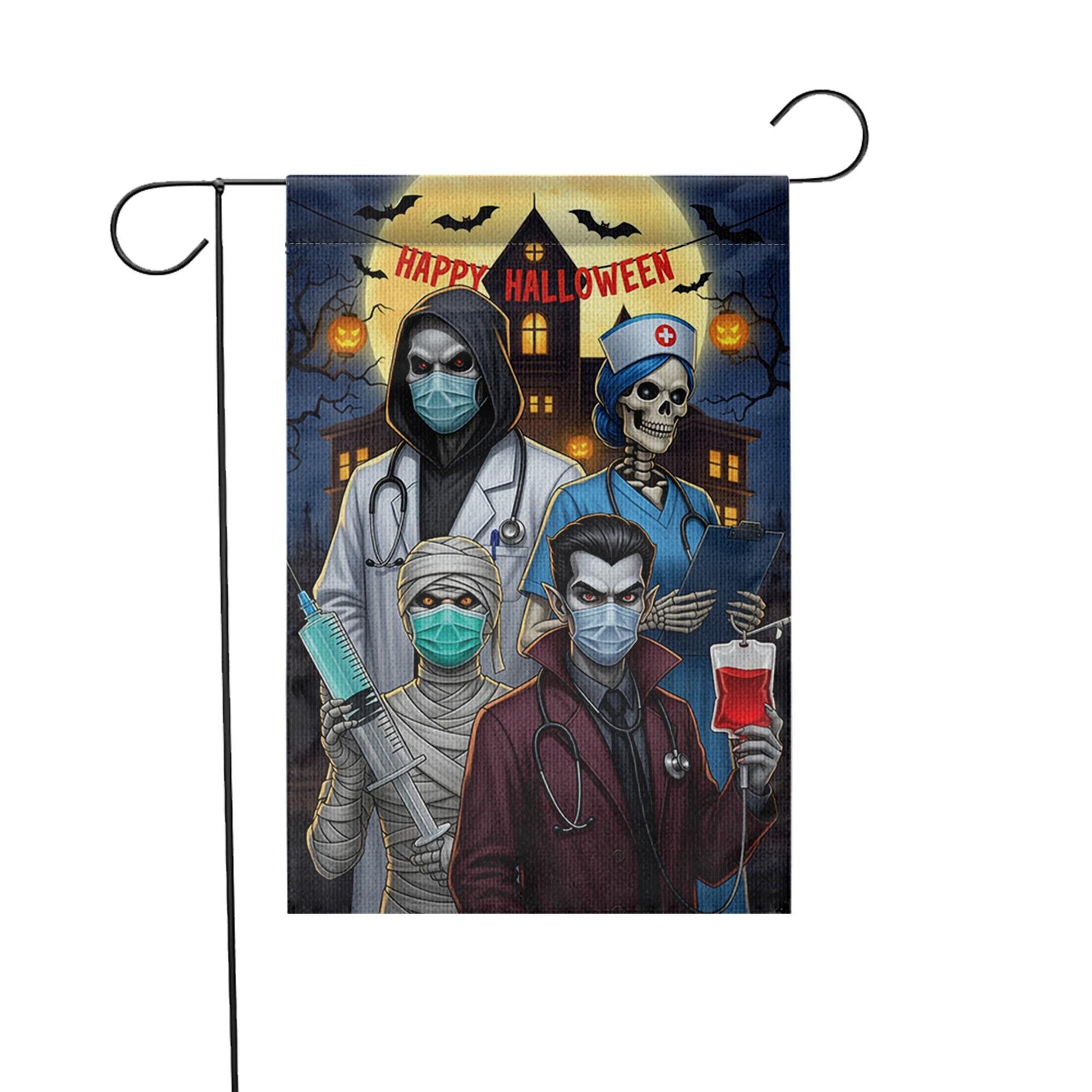 Halloween Medical Garden Flag | Funny Doctor Nurse Vampire Yard Banner | Spooky Healthcare Outdoor Decor | Happy Halloween House Flag