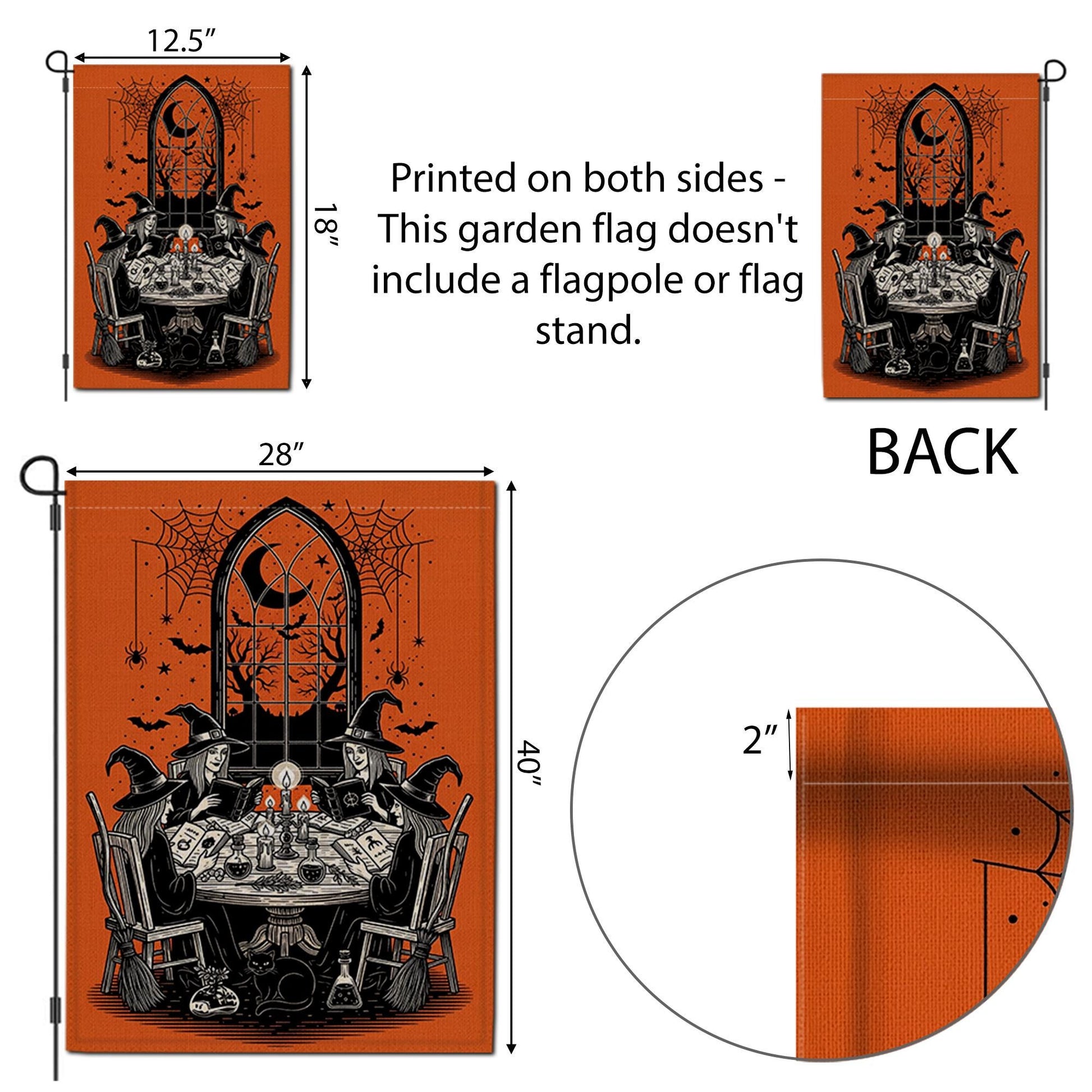 Witch Gathering Garden Flag | Halloween Witch Coven Yard Banner | Spooky Gothic Outdoor Decor | Vintage Witches House Flag