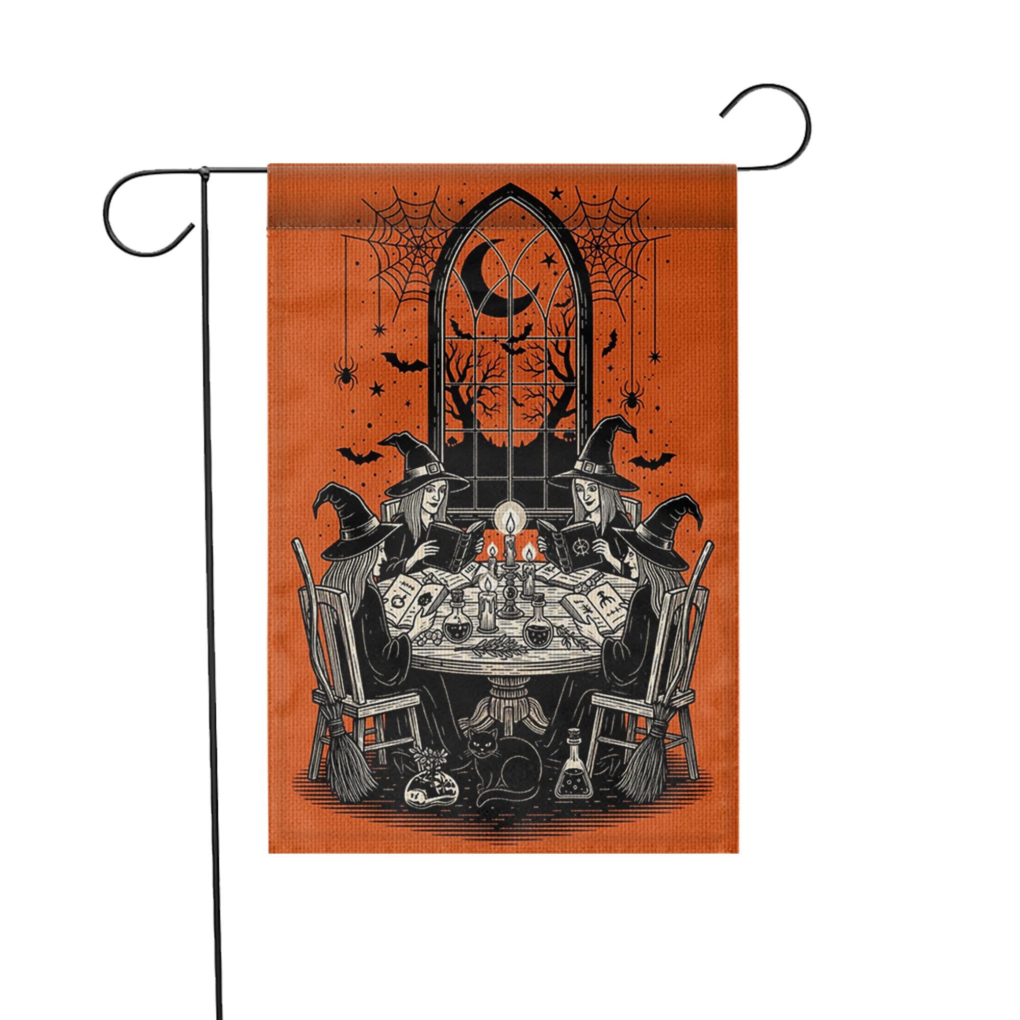 Witch Gathering Garden Flag | Halloween Witch Coven Yard Banner | Spooky Gothic Outdoor Decor | Vintage Witches House Flag