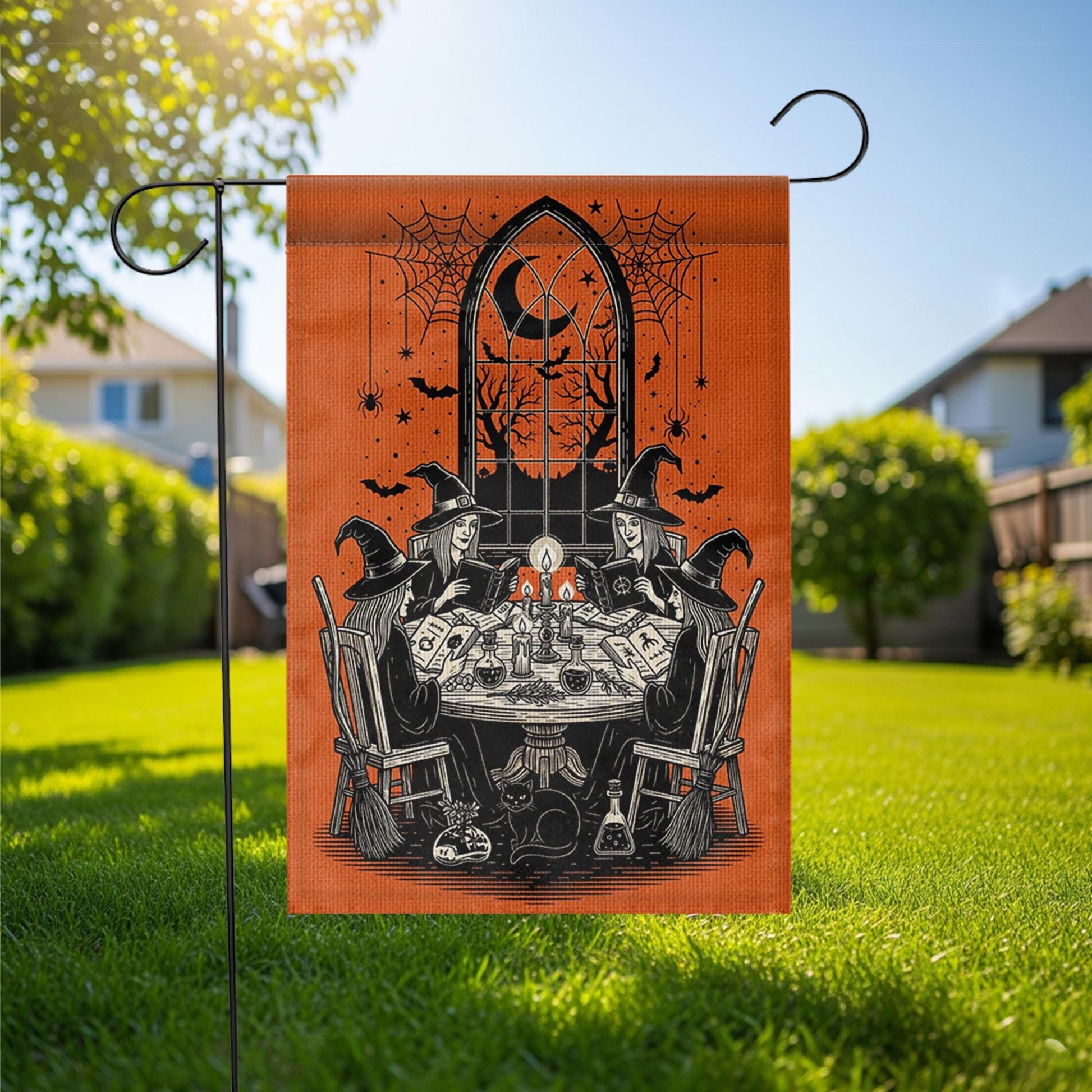 Witch Gathering Garden Flag | Halloween Witch Coven Yard Banner | Spooky Gothic Outdoor Decor | Vintage Witches House Flag