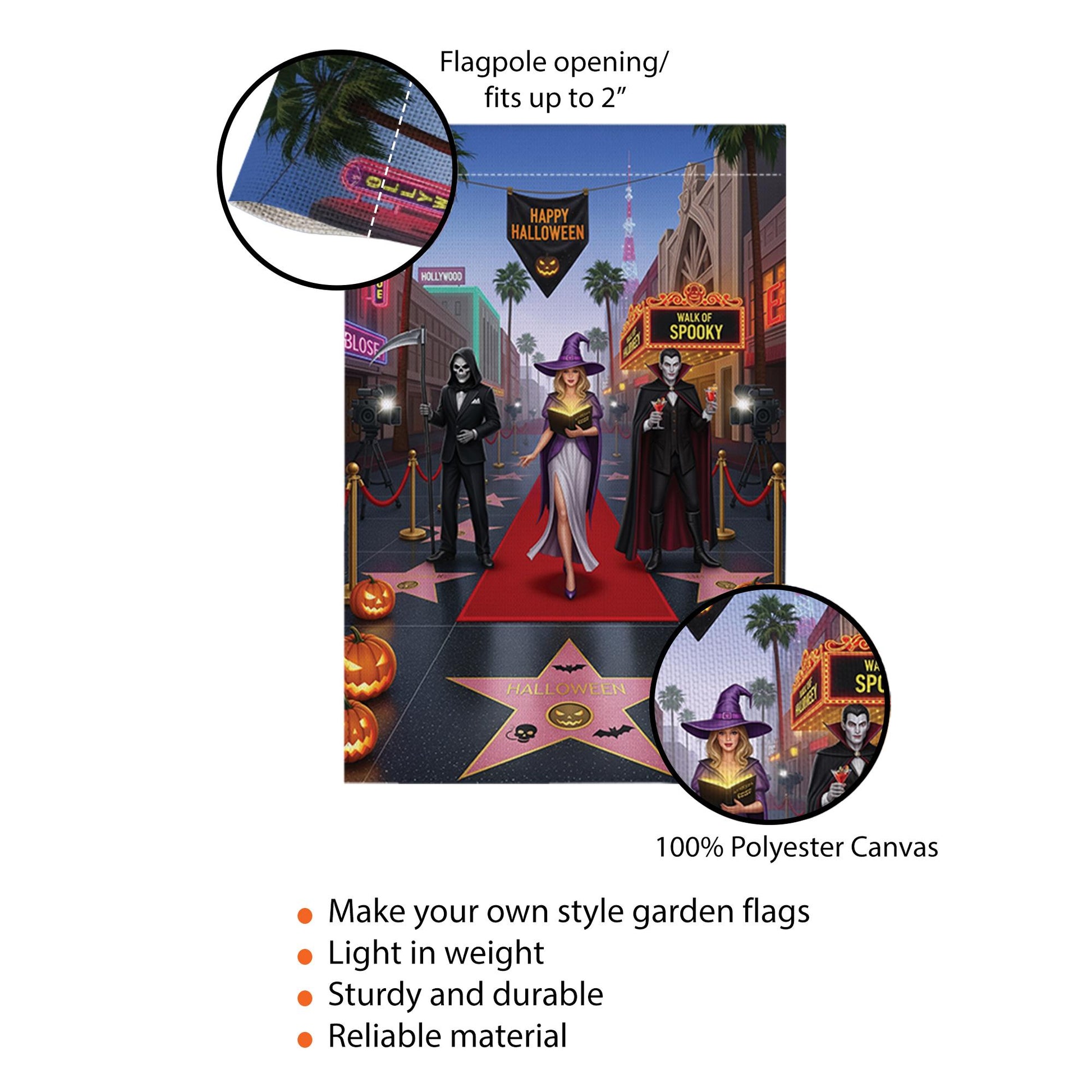 Halloween Red Carpet Garden Flag | Spooky Celebrity Witch Yard Banner | Funny Horror Walk of Fame Outdoor Decor | Glam Halloween Flag