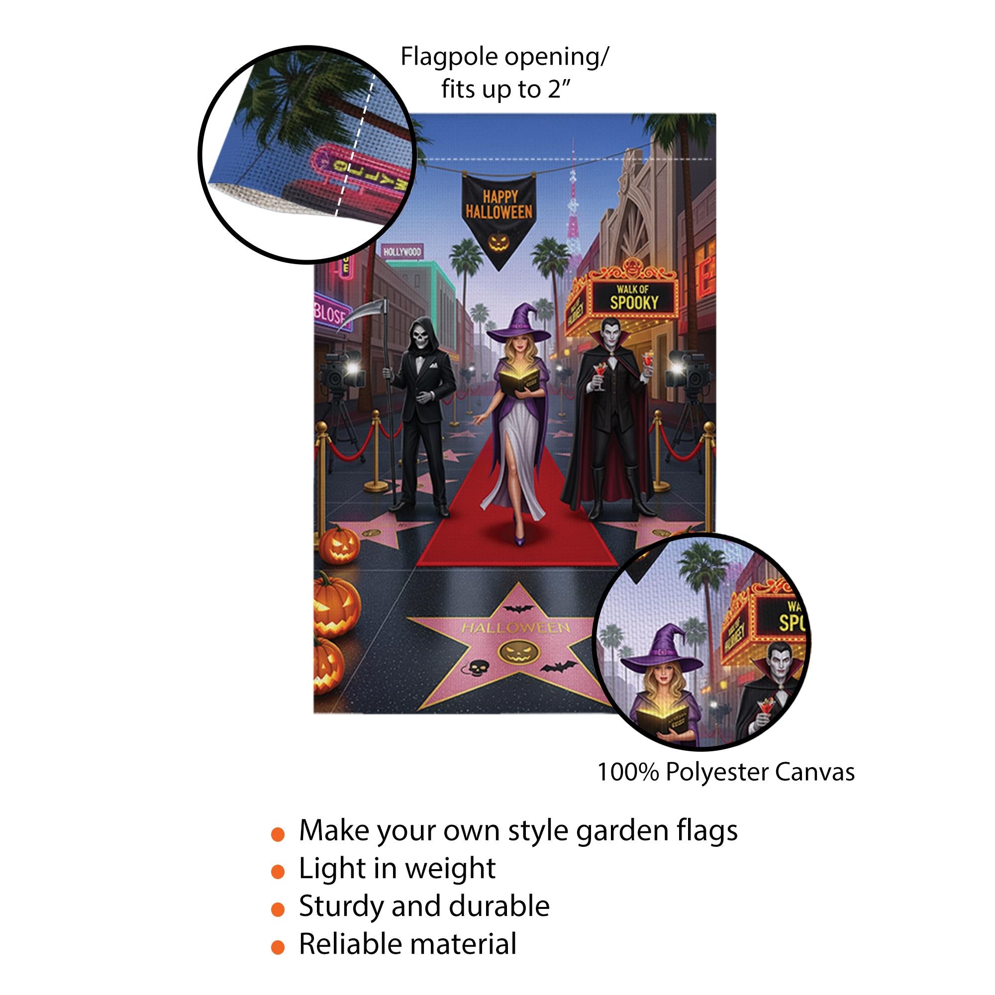 Halloween Red Carpet Garden Flag | Spooky Celebrity Witch Yard Banner | Funny Horror Walk of Fame Outdoor Decor | Glam Halloween Flag