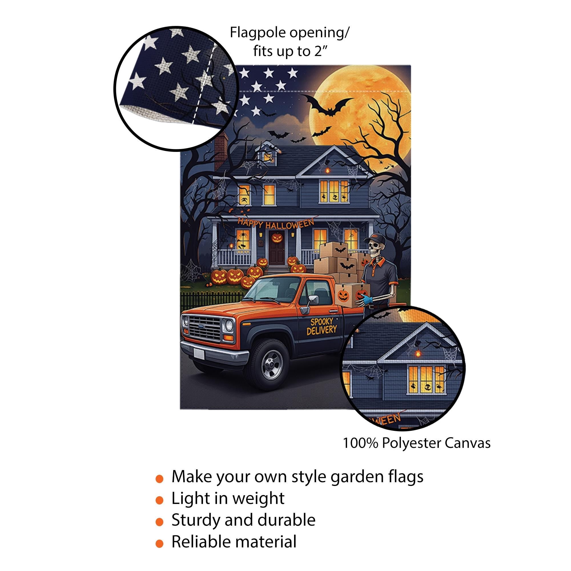 Spooky Delivery Halloween Garden Flag | Skeleton Delivery Driver Yard Banner | Funny Holiday House Outdoor Decor | Fall Porch Flag