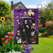 Grim Reaper Halloween Garden Flag | Spooky Skeleton Yard Banner | Gothic Outdoor Holiday Decor | Scary Fall House Flag