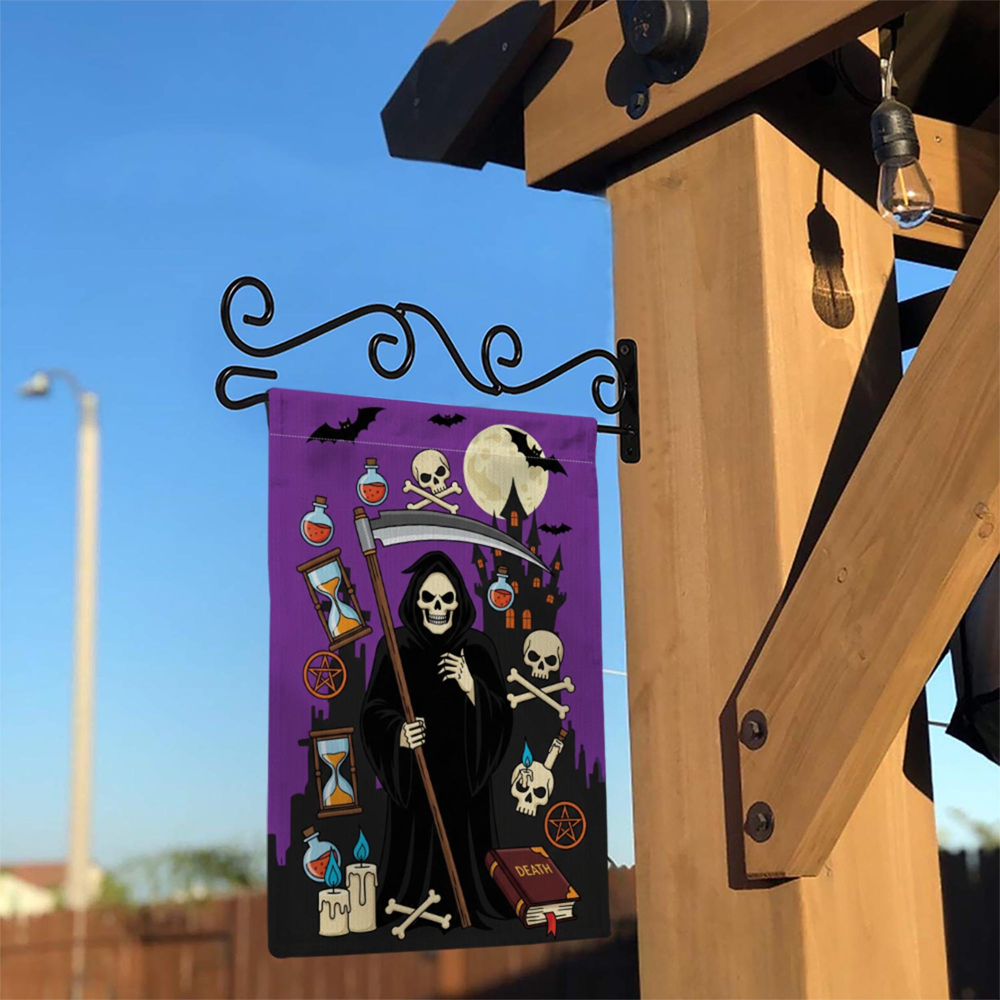 Grim Reaper Halloween Garden Flag | Spooky Skeleton Yard Banner | Gothic Outdoor Holiday Decor | Scary Fall House Flag