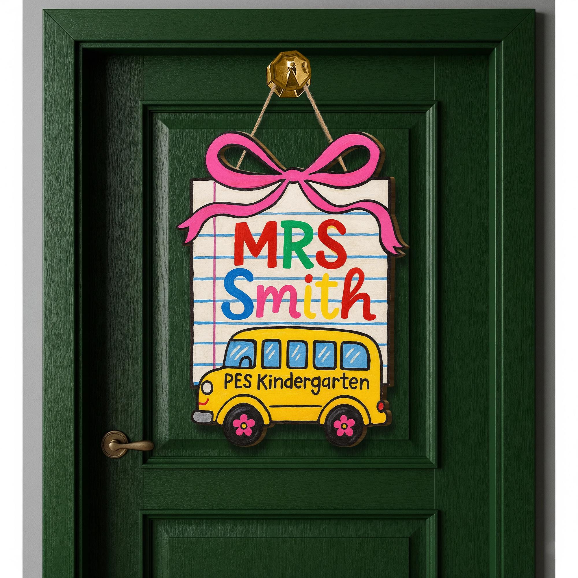 Custom Teacher Door Sign, School Bus Classroom Wooden Hanger, Kindergarten Name Plaque, Back to School Decor for Teachers