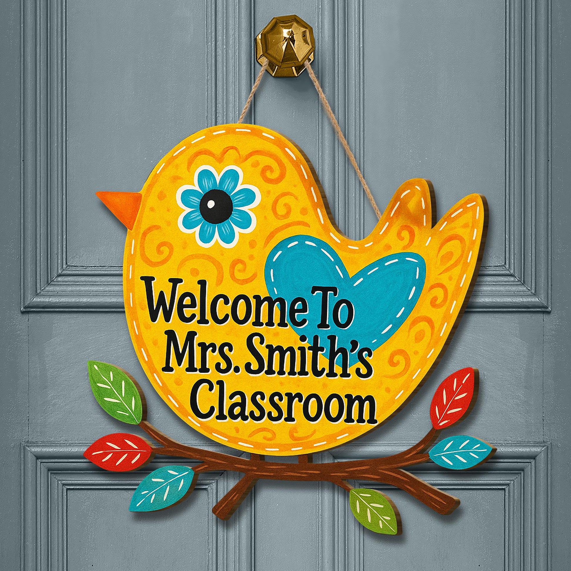 Welcome to Classroom Wooden Sign, Bird Teacher Door Hanger, Colorful Custom Name Plaque, Back to School Classroom Decor Gift