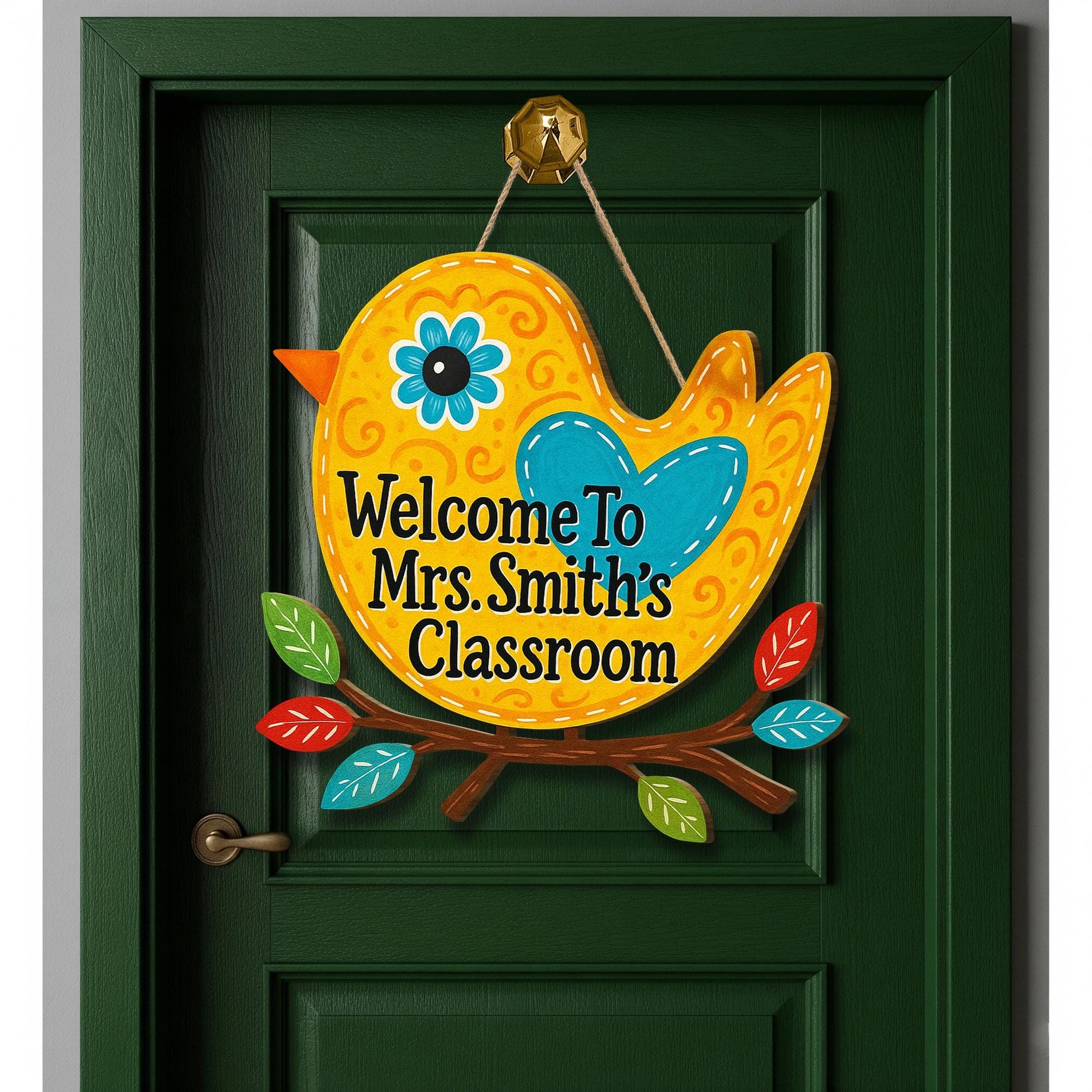 Welcome to Classroom Wooden Sign, Bird Teacher Door Hanger, Colorful Custom Name Plaque, Back to School Classroom Decor Gift
