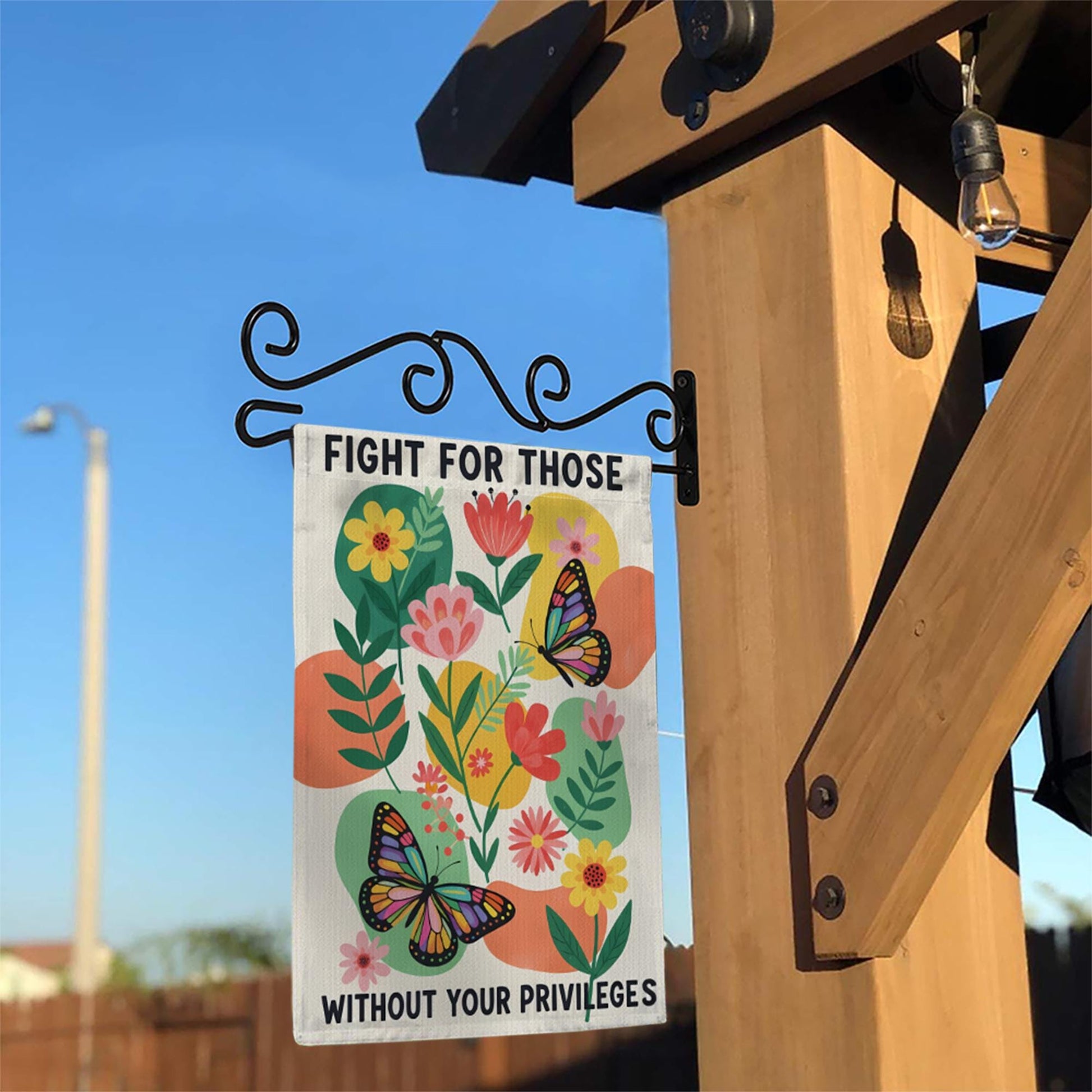 Garden Flag with Social Justice Message, Fight for Those Without Privileges Flag, Colorful Butterfly Floral Yard, Outdoor Equality Banner