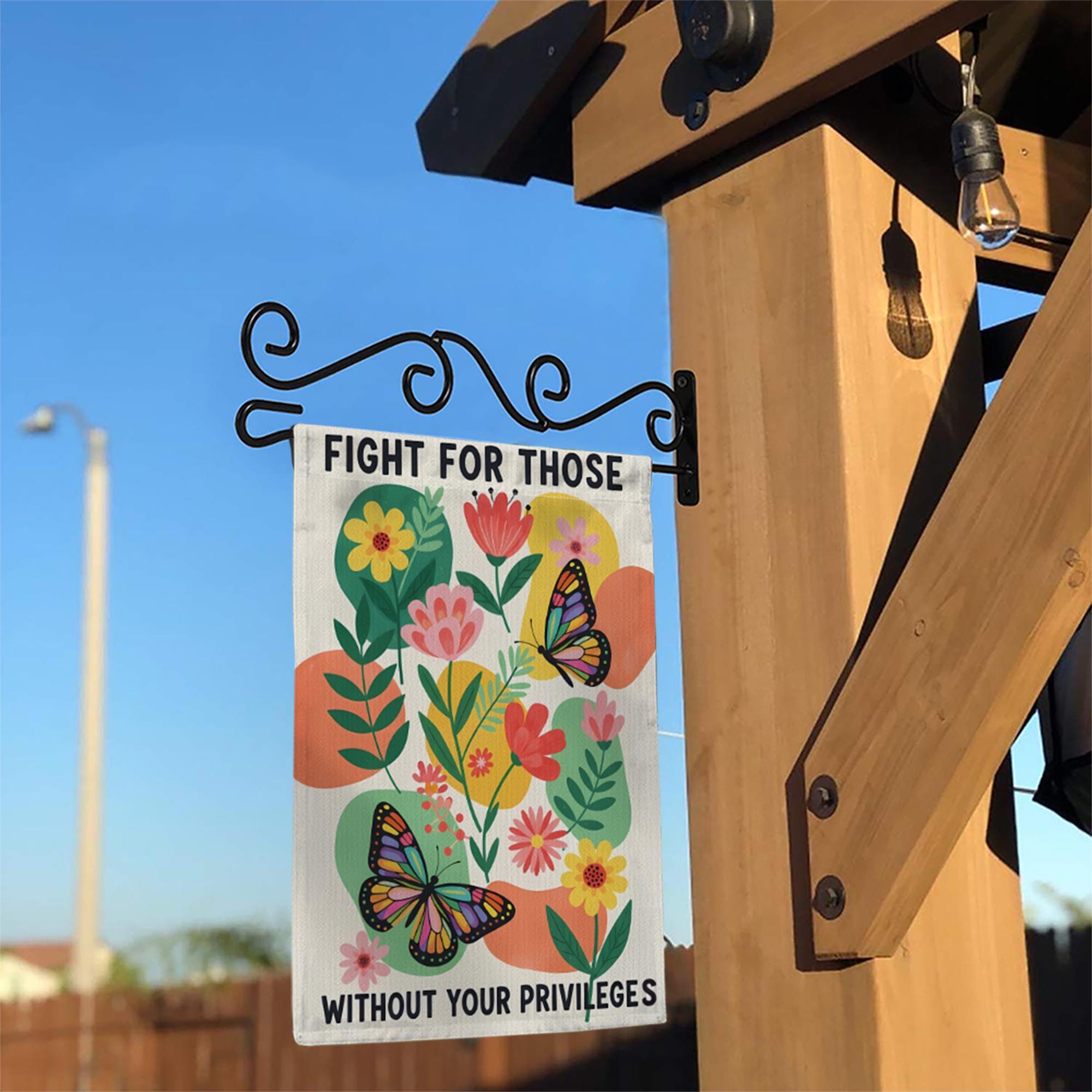 Garden Flag with Social Justice Message, Fight for Those Without Privileges Flag, Colorful Butterfly Floral Yard, Outdoor Equality Banner