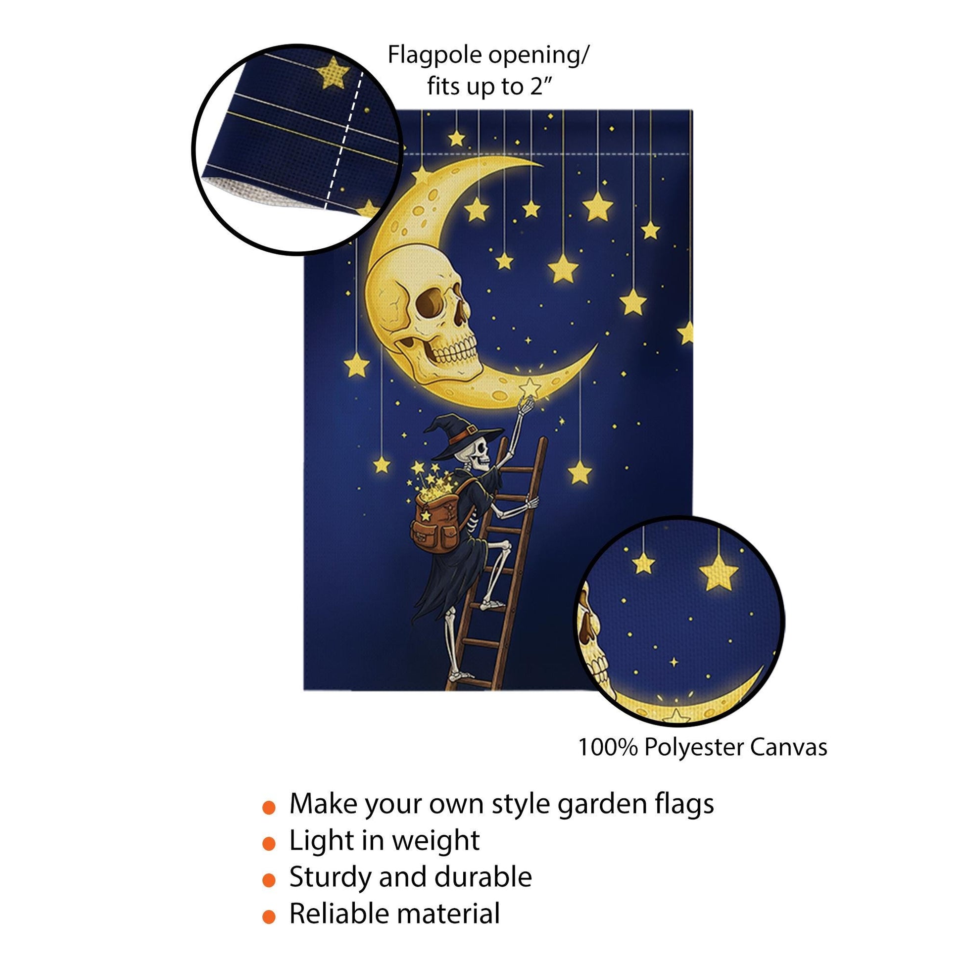 Skeleton Witch Halloween Garden Flag, Moon Skull Starry Night Banner, Spooky Fall Outdoor Yard Decor, Magical Witch Skeleton Sign