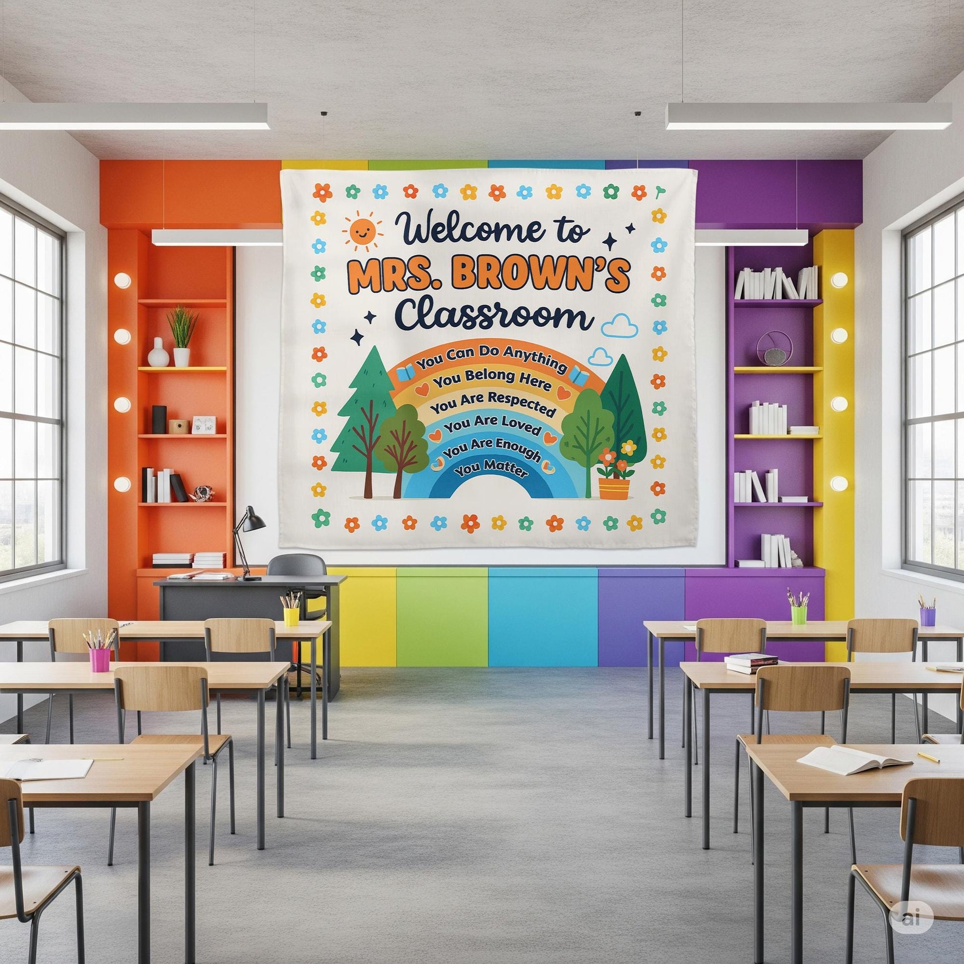Personalized Teacher Tapestry, Custom Teacher You Are Welcome Banner, Classroom Tapestry Wall Decor, Back To School, Teacher Appreciation