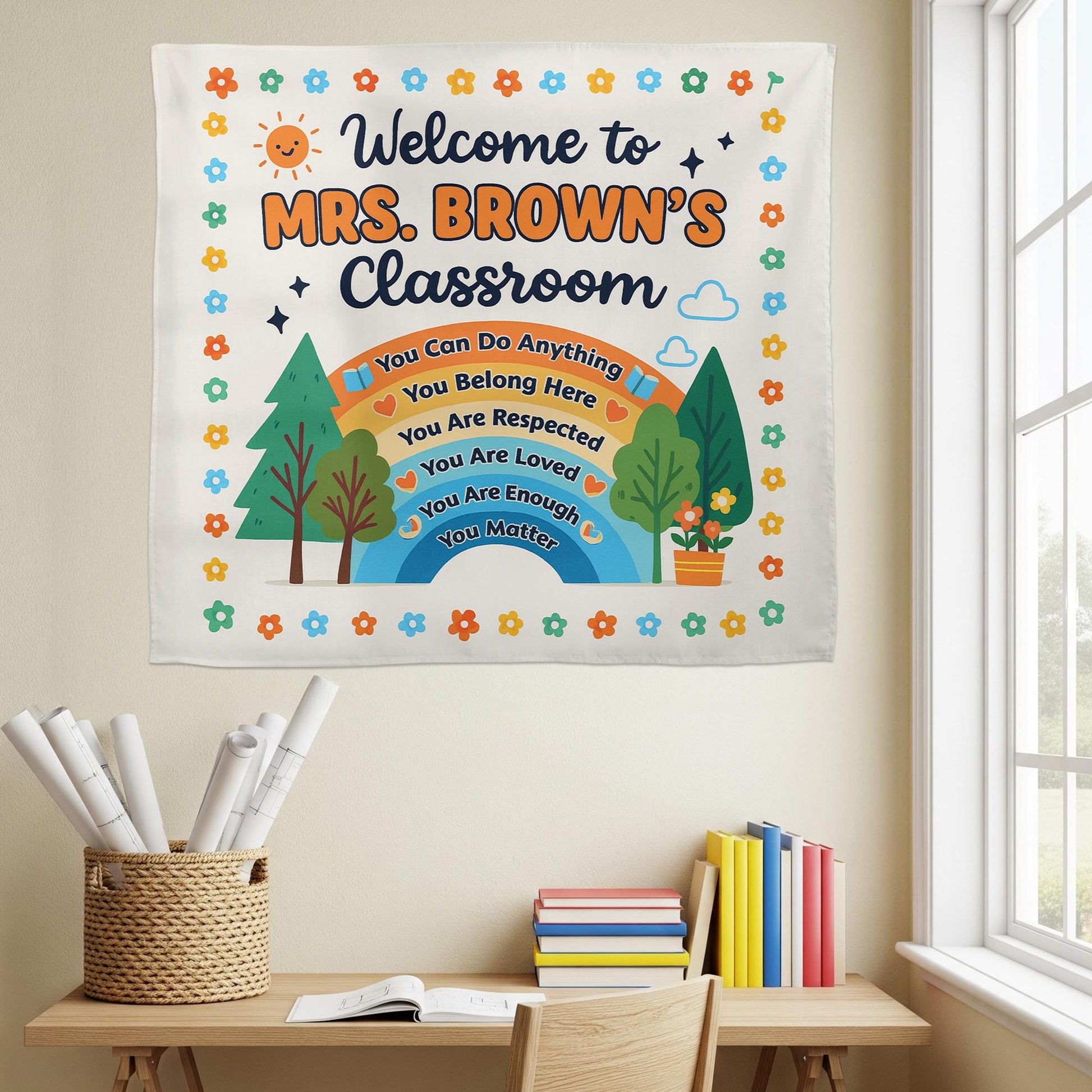 Personalized Teacher Tapestry, Custom Teacher You Are Welcome Banner, Classroom Tapestry Wall Decor, Back To School, Teacher Appreciation