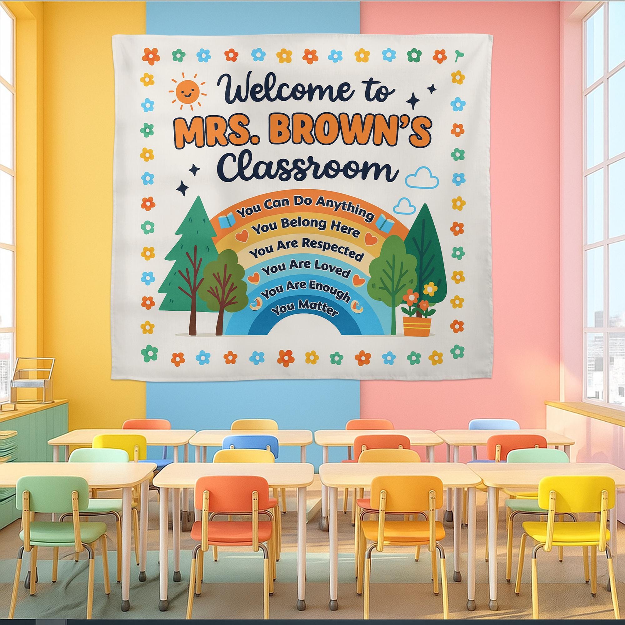 Personalized Teacher Tapestry, Custom Teacher You Are Welcome Banner, Classroom Tapestry Wall Decor, Back To School, Teacher Appreciation