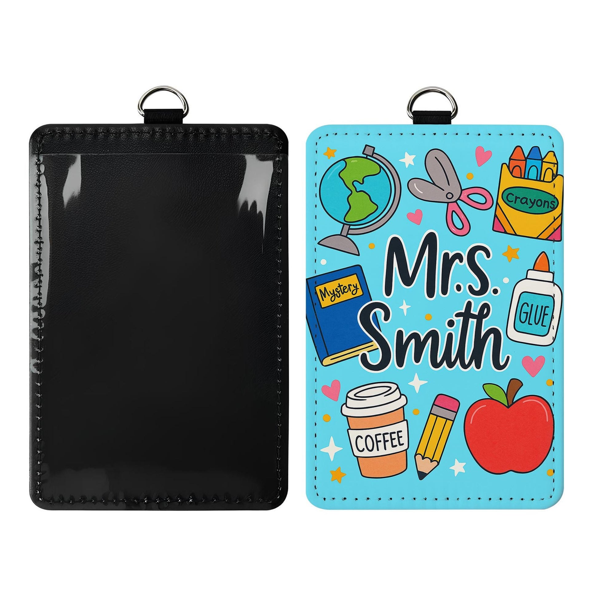 Personalized Teacher Badge Holder, Cute School Supplies ID Card Holder with Name, Custom Lanyard Gift for Teachers, Educator, Back To School