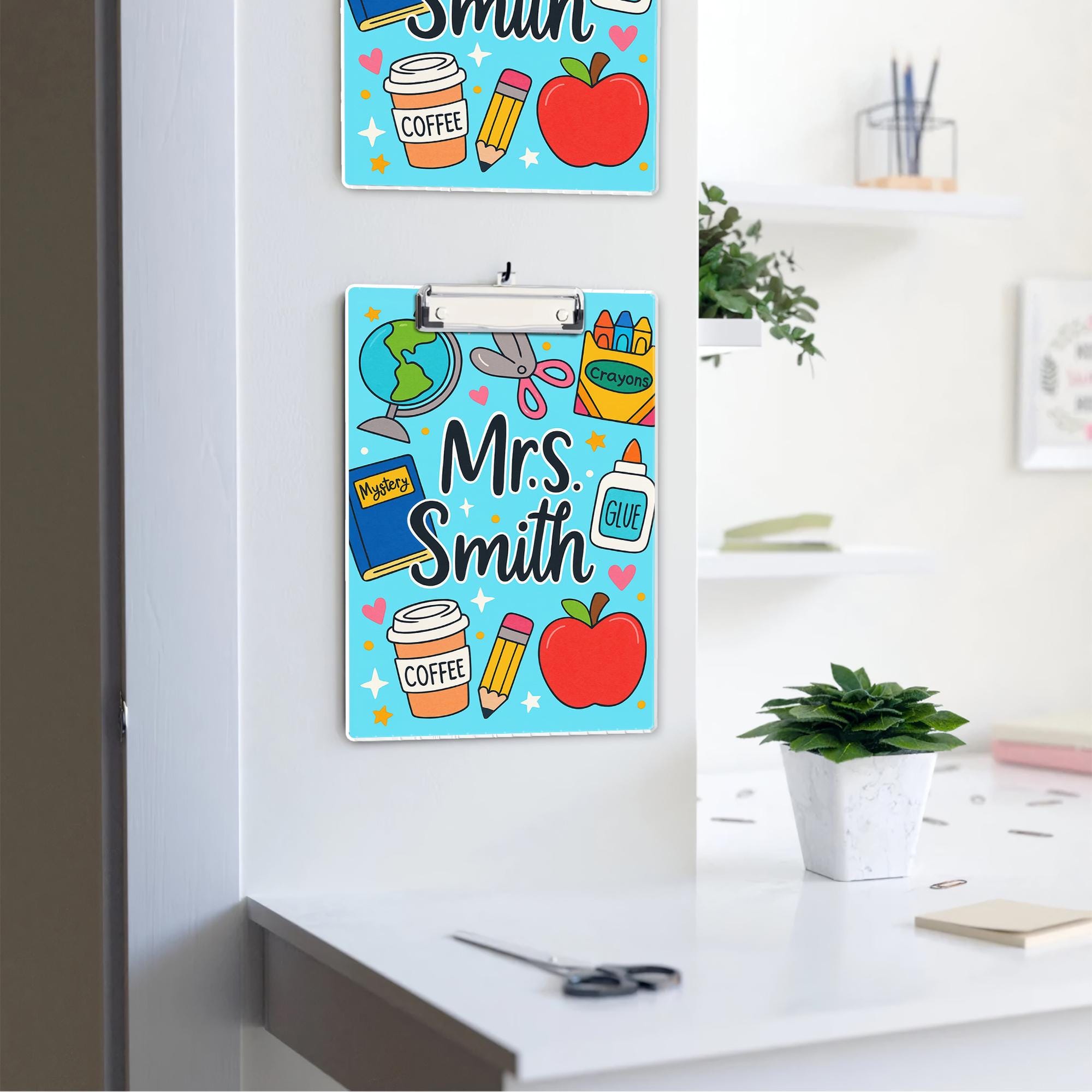 Personalized Teacher Clipboard – Cute School Supplies Design with Custom Name – Back to School Gift for Educators, Teachers, School Supplies