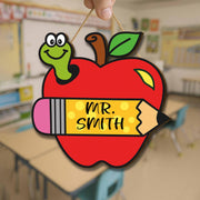 Personalized Apple Teacher Door Sign – Custom Elementary Classroom Sign with Name and Pencil – Back to School Decor for Teachers, Educators