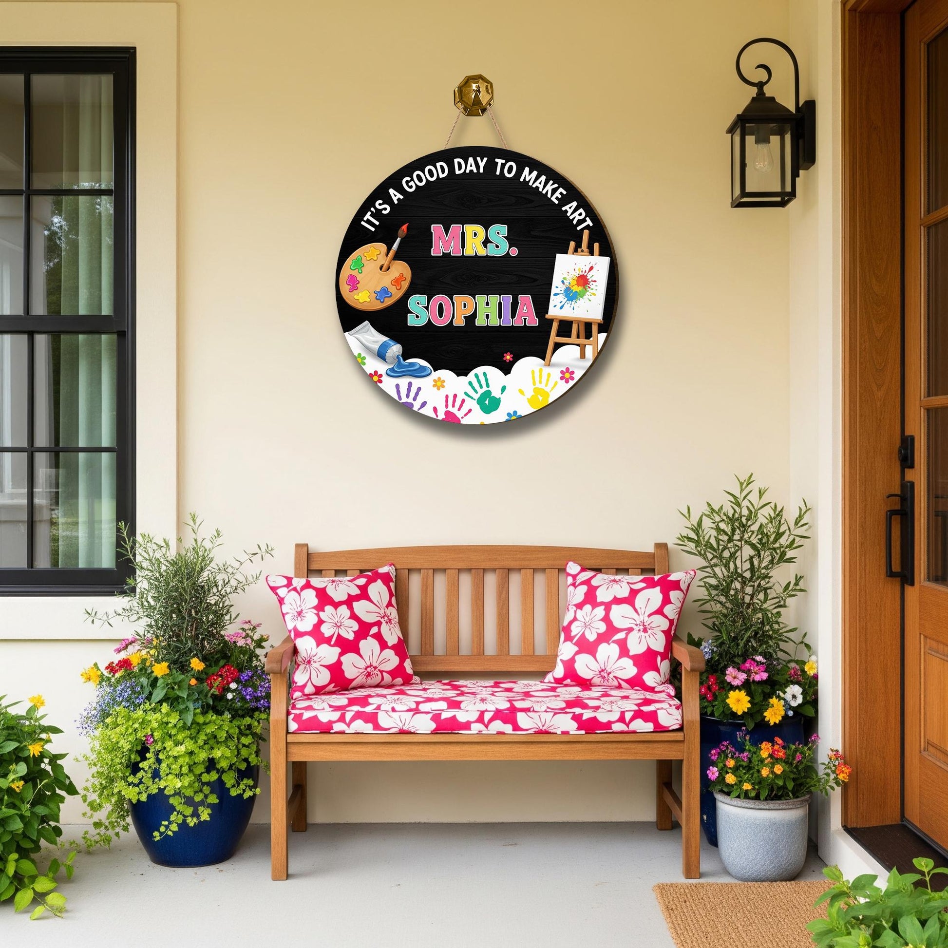 It's a Good Day to Make Art Door Sign – Personalized Art Teacher Classroom Decor with Name – Custom Round Art Room Sign, Art Class Decor