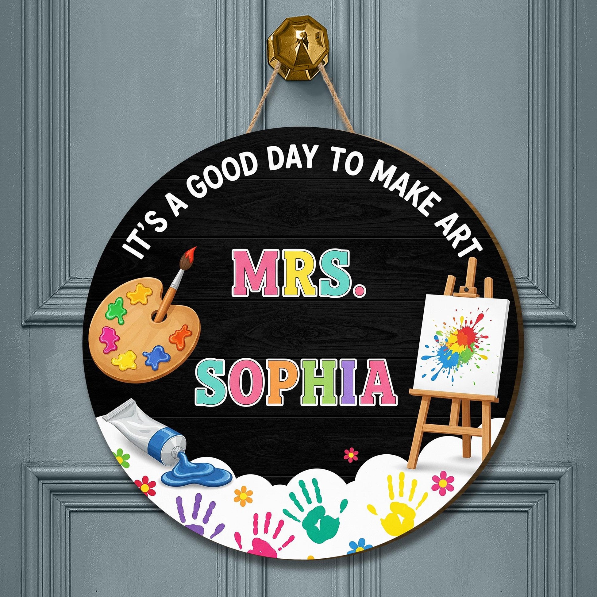 It's a Good Day to Make Art Door Sign – Personalized Art Teacher Classroom Decor with Name – Custom Round Art Room Sign, Art Class Decor