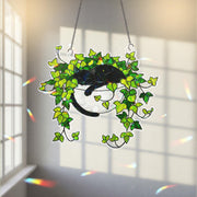 Black Cat Sleeping on Ivy Hologram Ornament, Cat ACRYLIC Window Hanging, Plant Lover Gift, Ivy Plants Decor, Cozy Cat Decor, Gift For Mom