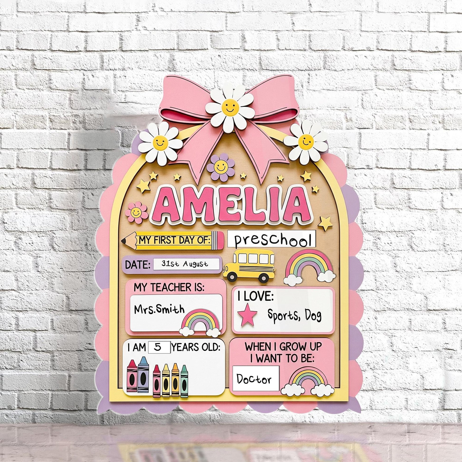 Personalized First Day of School Sign, Reusable Preschool Photo Board, Back to School Chalkboard for Kids, Custom School Prop Gift