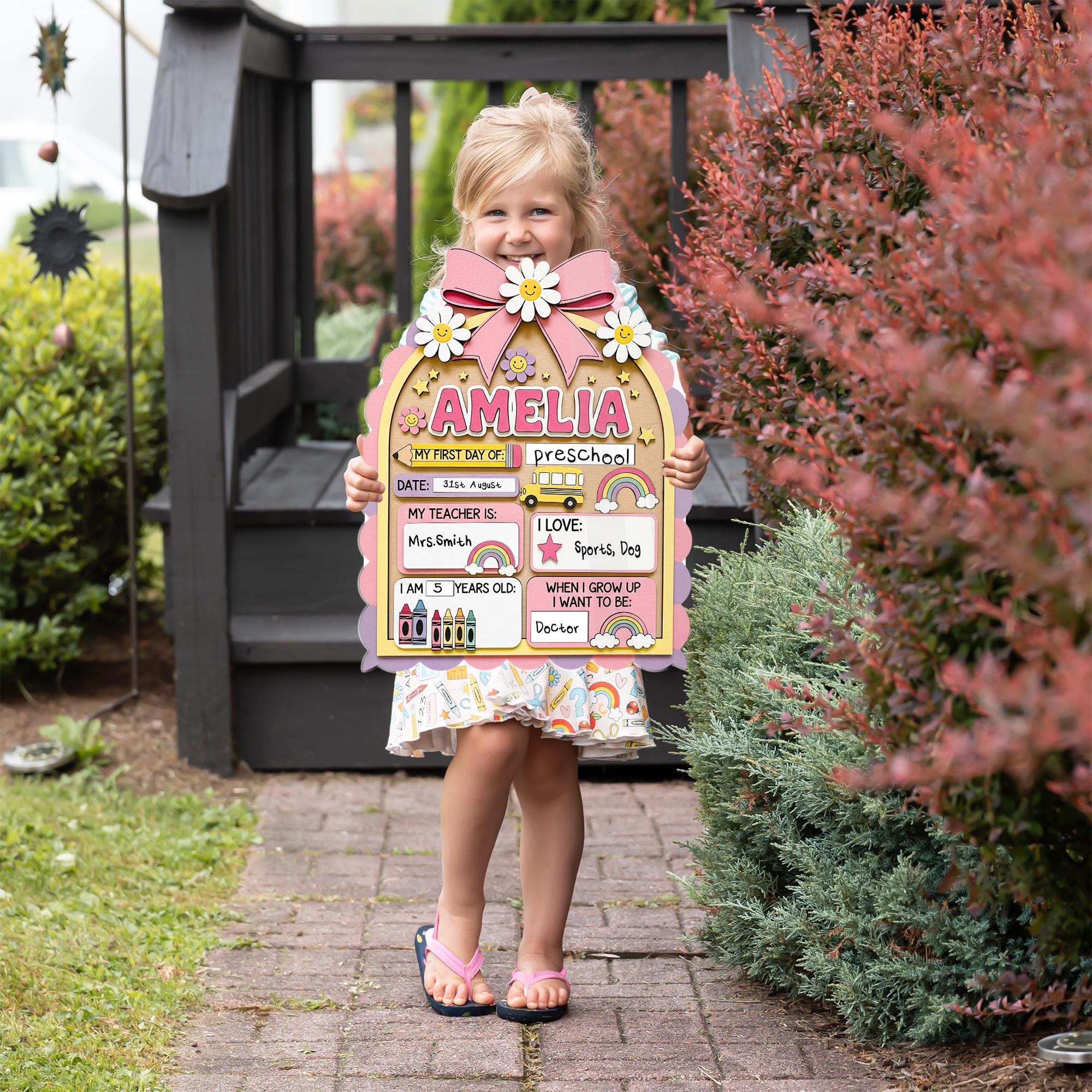 Personalized First Day of School Sign, Reusable Preschool Photo Board, Back to School Chalkboard for Kids, Custom School Prop Gift