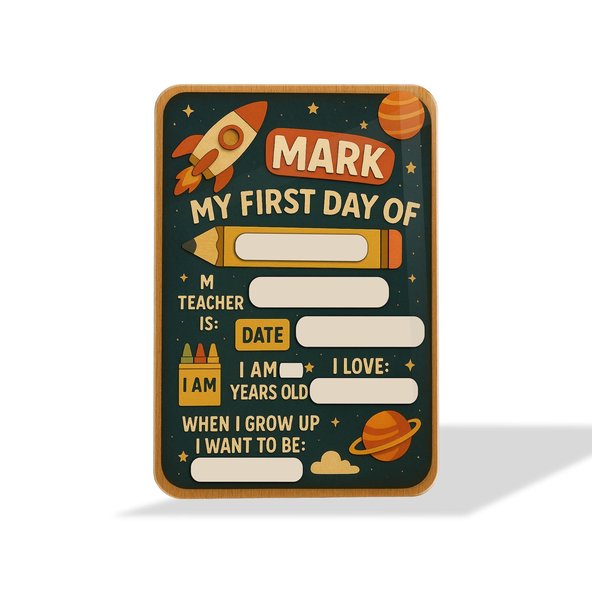 Reusable First Day of School Sign, Space Theme Back to School Board for Kids, Custom Chalkboard Photo Prop, Fillable Milestone Sign