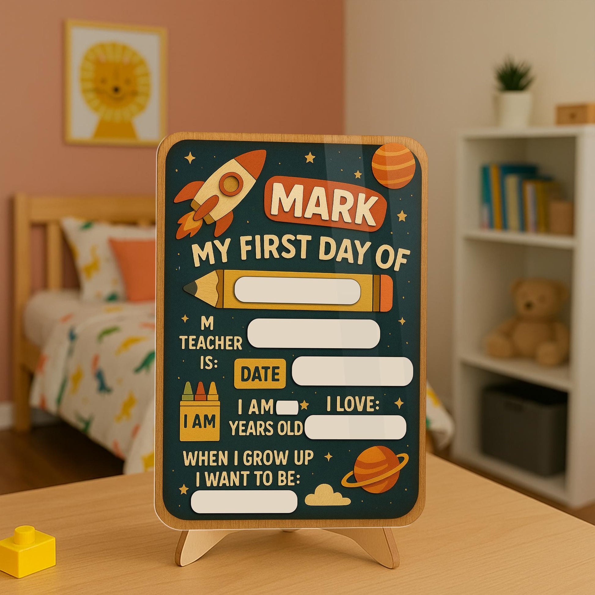 Reusable First Day of School Sign, Space Theme Back to School Board for Kids, Custom Chalkboard Photo Prop, Fillable Milestone Sign