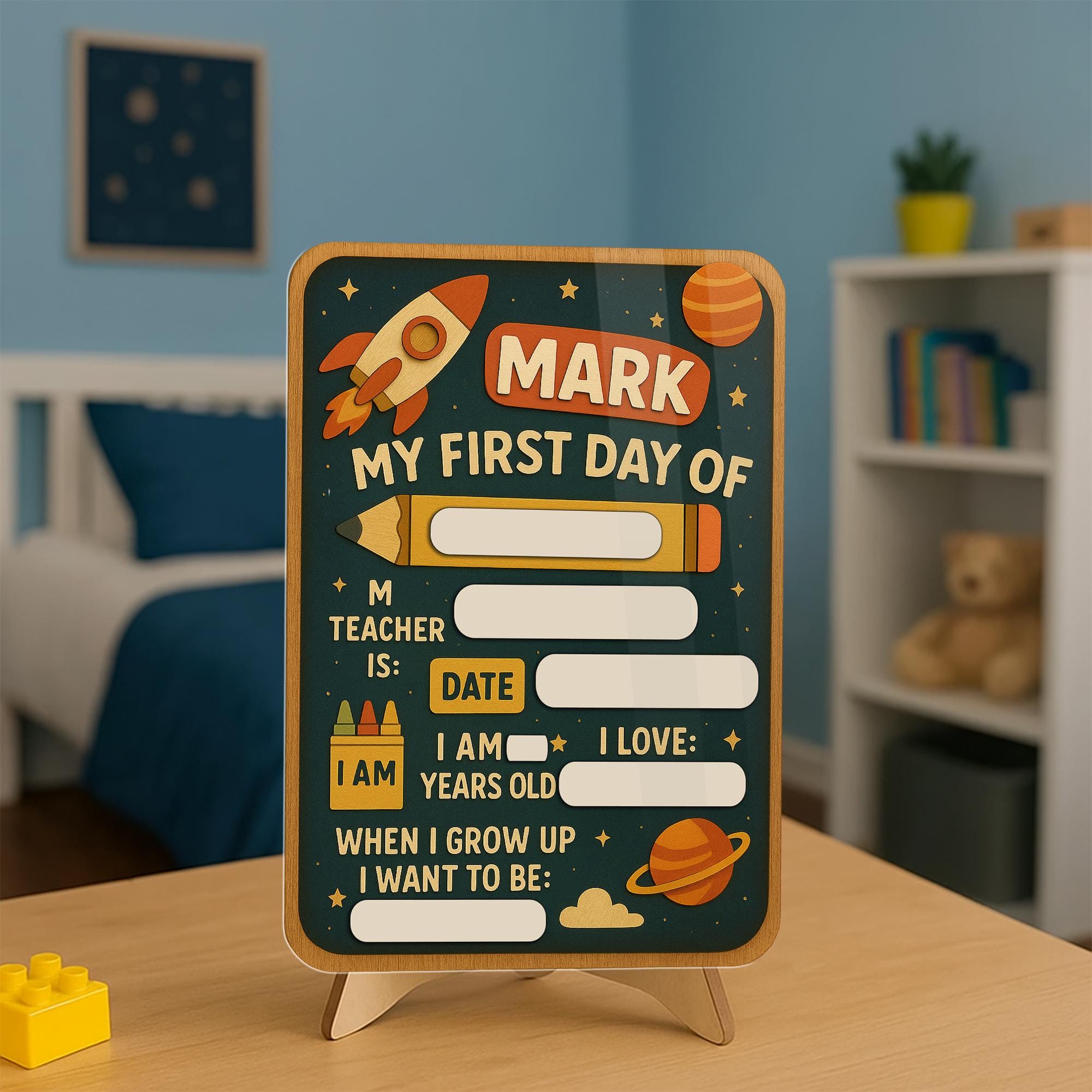 Reusable First Day of School Sign, Space Theme Back to School Board for Kids, Custom Chalkboard Photo Prop, Fillable Milestone Sign