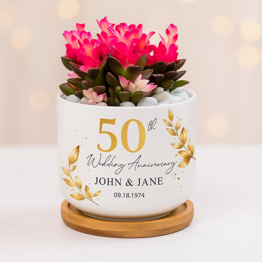 Personalized 50th Anniversary Garden Plant Pot, Custom Anniversary Gift, Wedding Anniversary Keepsake, 50th Anniversary Gift for Couple