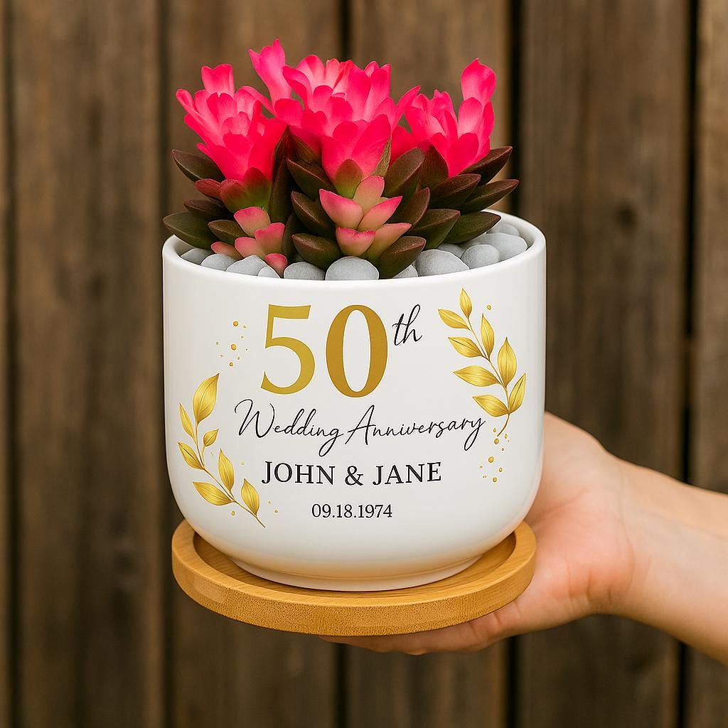 Personalized 50th Anniversary Garden Plant Pot, Custom Anniversary Gift, Wedding Anniversary Keepsake, 50th Anniversary Gift for Couple