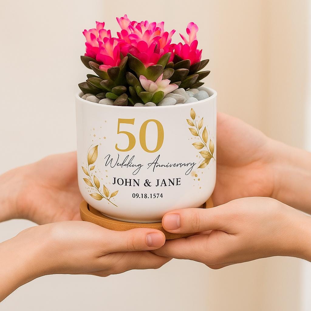 Personalized 50th Anniversary Garden Plant Pot, Custom Anniversary Gift, Wedding Anniversary Keepsake, 50th Anniversary Gift for Couple