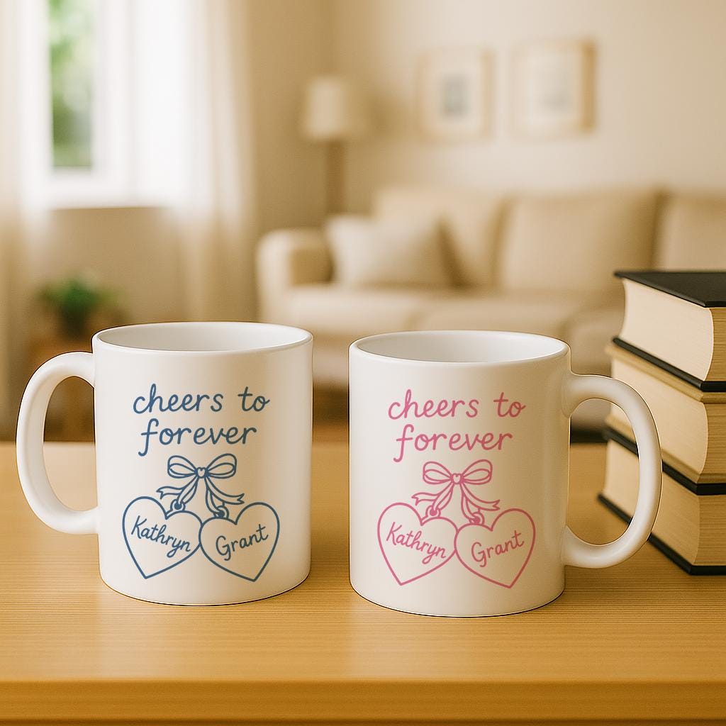 Personalized Newlywed Couple Mugs, Custom Wedding Gift for Bride and Groom, Cheers to Forever Mug Set, Engagement Coffee Cups
