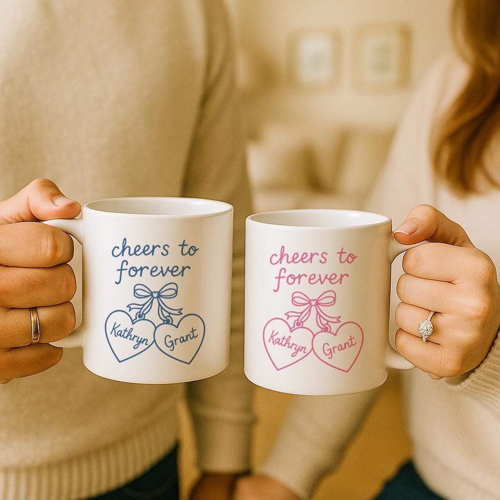 Personalized Newlywed Couple Mugs, Custom Wedding Gift for Bride and Groom, Cheers to Forever Mug Set, Engagement Coffee Cups