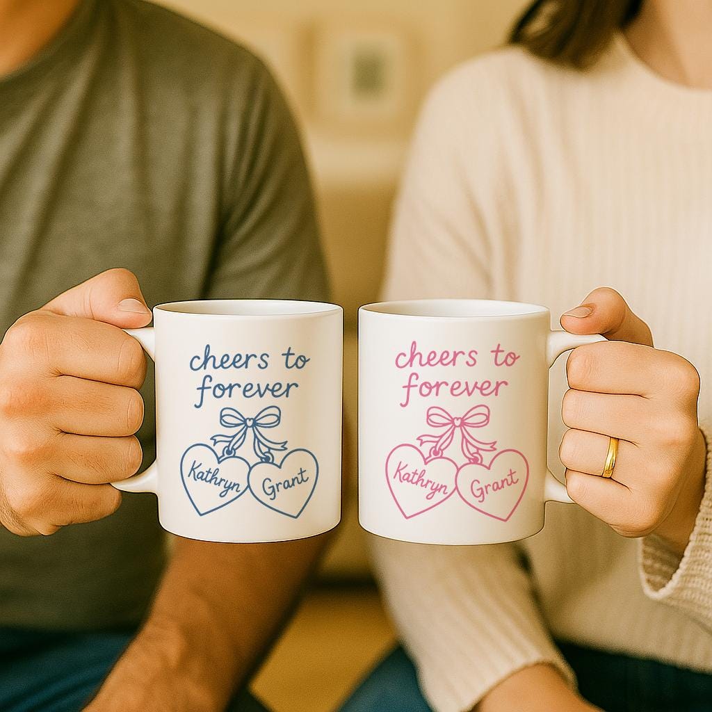Personalized Newlywed Couple Mugs, Custom Wedding Gift for Bride and Groom, Cheers to Forever Mug Set, Engagement Coffee Cups