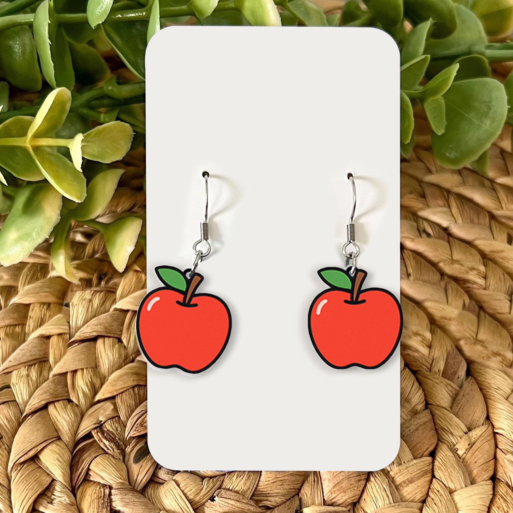 Apple Dangle Earrings, Teacher Gift Jewelry, Cute Fruit Drop Earrings, Red Apple Charm, Fall Fashion Earrings, Back to School Accessory