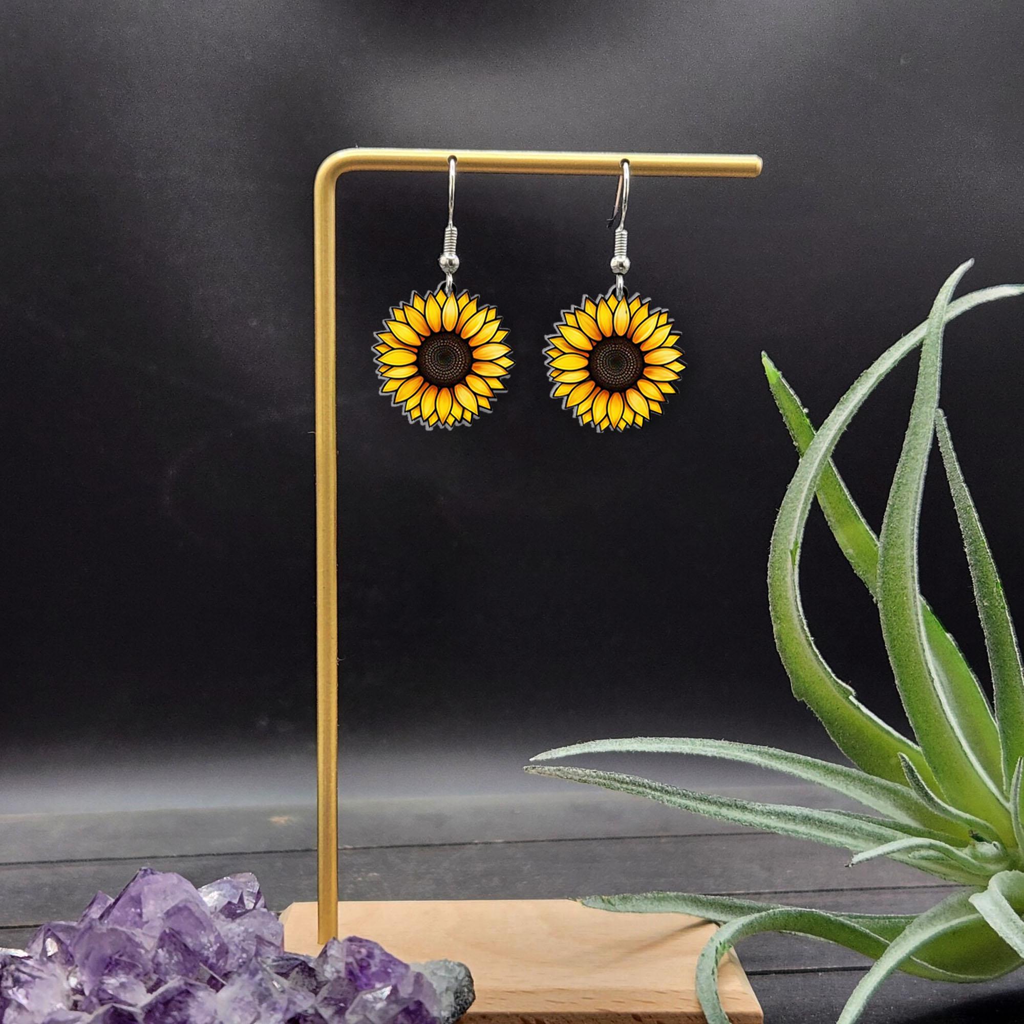 Sunflower Dangle Earrings, Boho Floral Jewelry, Bright Yellow Flower Gift, Nature Inspired Accessory, Summer Statement Earrings
