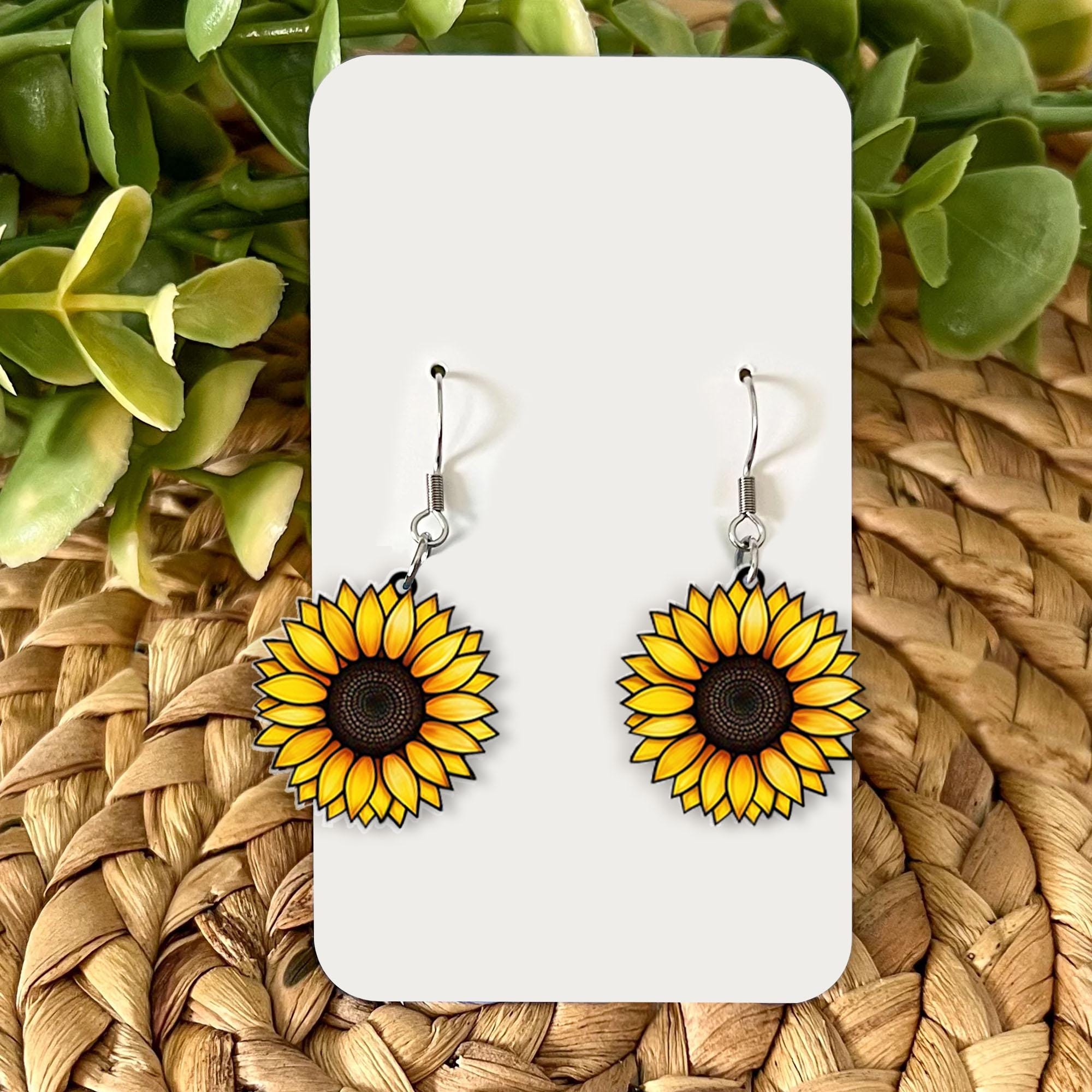 Sunflower Dangle Earrings, Boho Floral Jewelry, Bright Yellow Flower Gift, Nature Inspired Accessory, Summer Statement Earrings