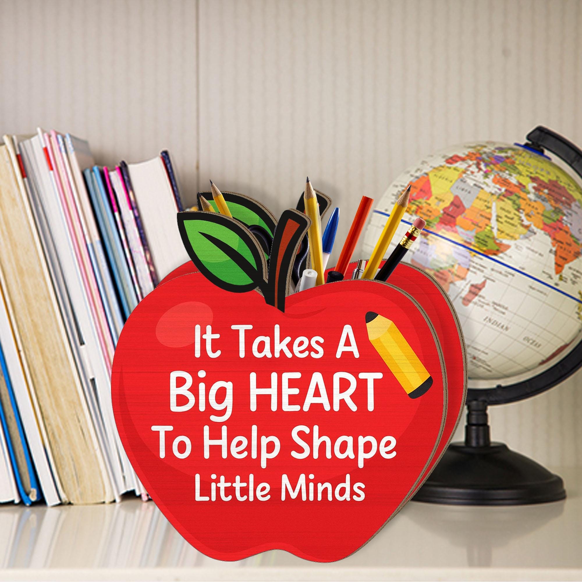 Teacher Pencil Holder Gift, Apple Desk Organizer with Quote, Classroom Decor, Back to School Teacher Appreciation Gift