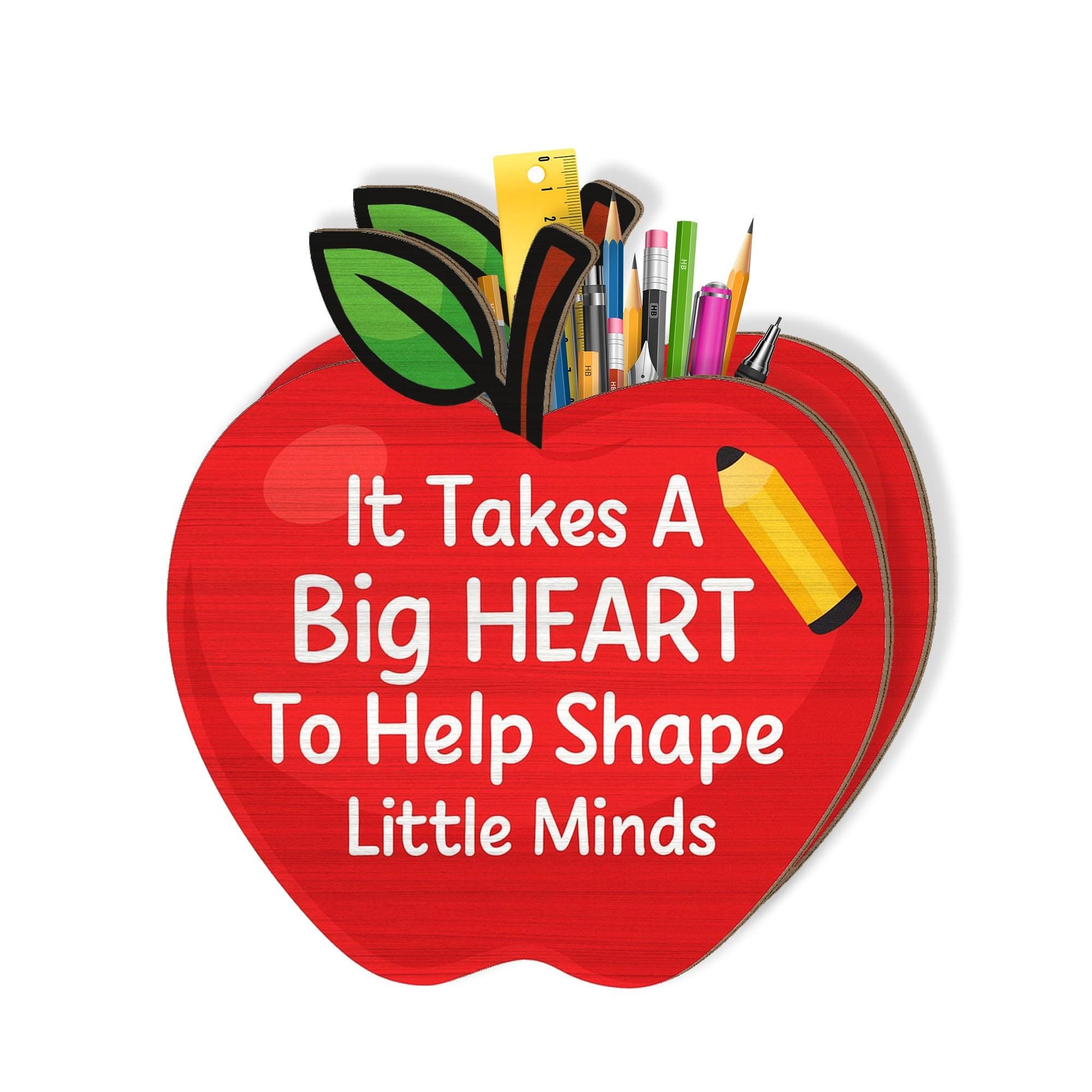 Teacher Pencil Holder Gift, Apple Desk Organizer with Quote, Classroom Decor, Back to School Teacher Appreciation Gift
