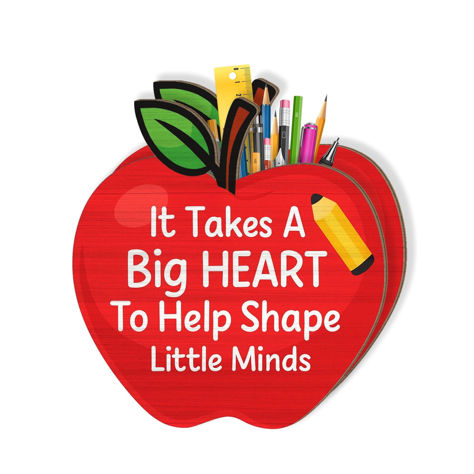Teacher Pencil Holder Gift, Apple Desk Organizer with Quote, Classroom Decor, Back to School Teacher Appreciation Gift