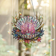 Stained Glass Brain Seashell Suncatcher – Autumn Halloween Window Decor, Gothic Marine Art