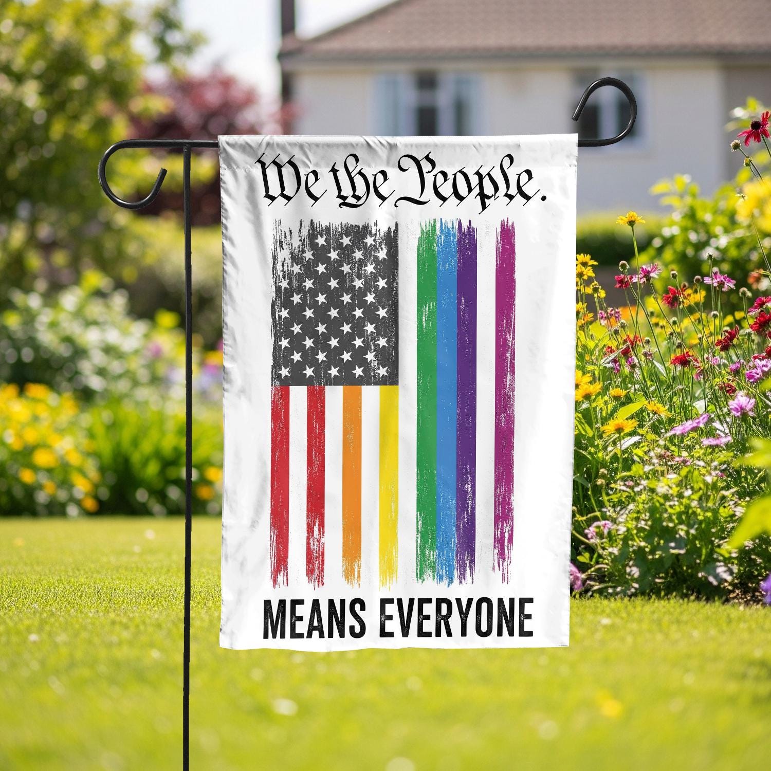 We the People Means Everyone Garden Flag – Patriotic LGBTQ+ Pride Yard Decor, Inclusive American Flag Outdoor Banner, Equal Rights Shirt